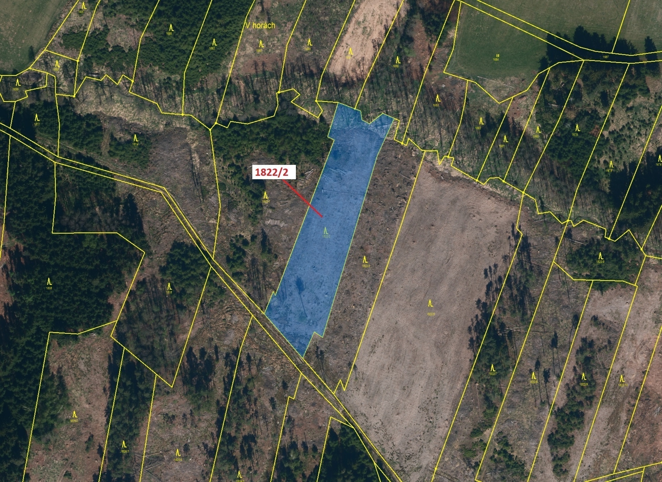 Lesní pozemek o výměře 5 108 m2, podíl 1/1, katastrální území Štítné, obec Žirovnice, obec s rozšíře