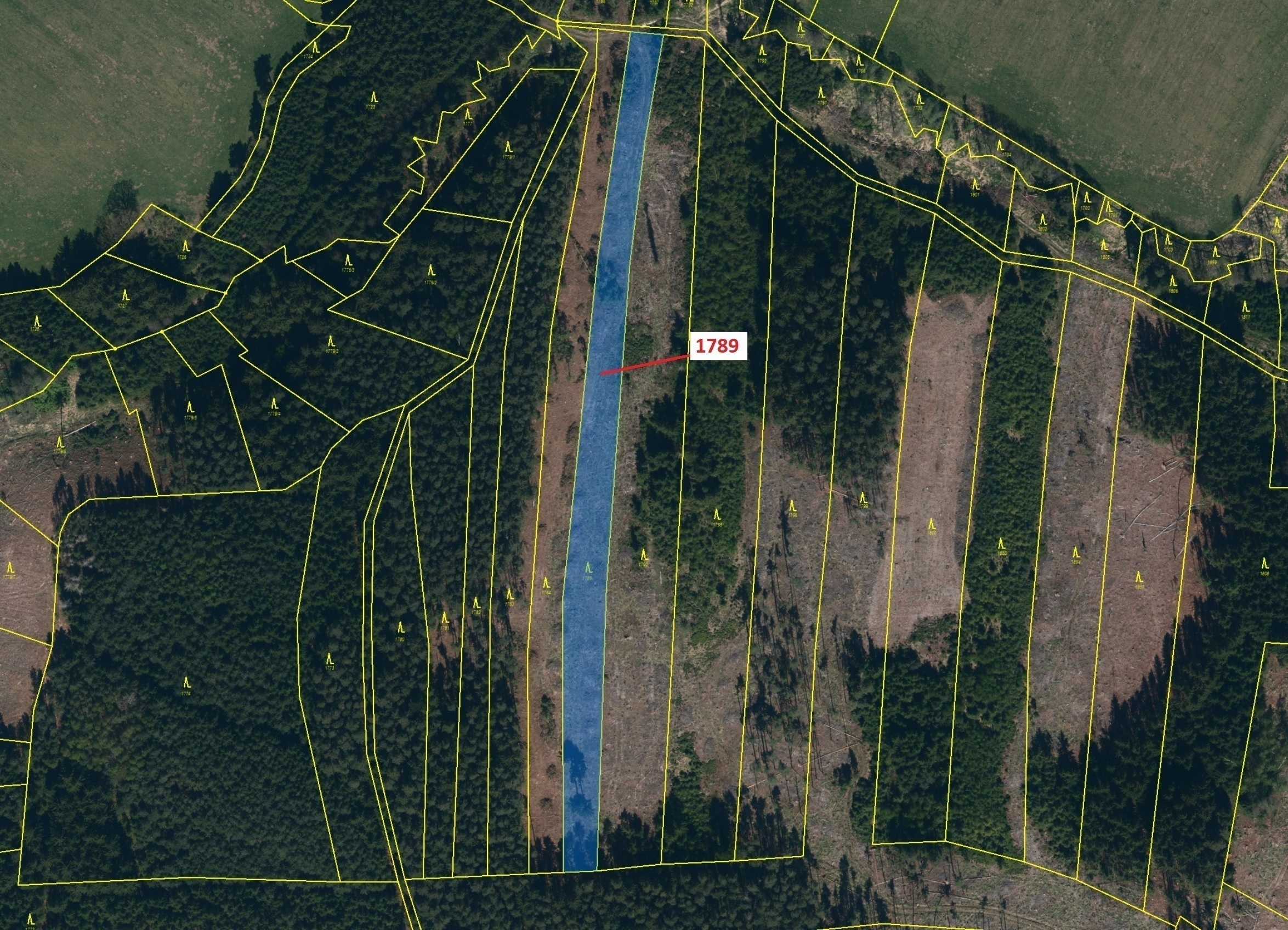 Lesní pozemek o výměře 5 036 m2, podíl 1/1, katastrální území Štítné, obec Žirovnice, obec s rozšíře