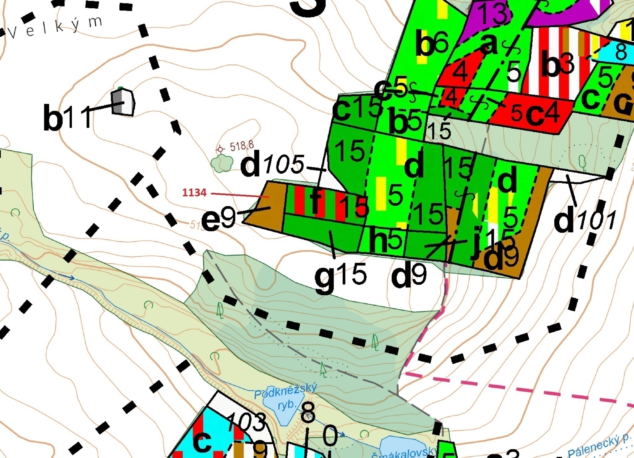 Lesní pozemek o výměře 1 083 m2, podíl 1/1, katastrální území Bezděkov u Kasejovic, obec Hradiště, o