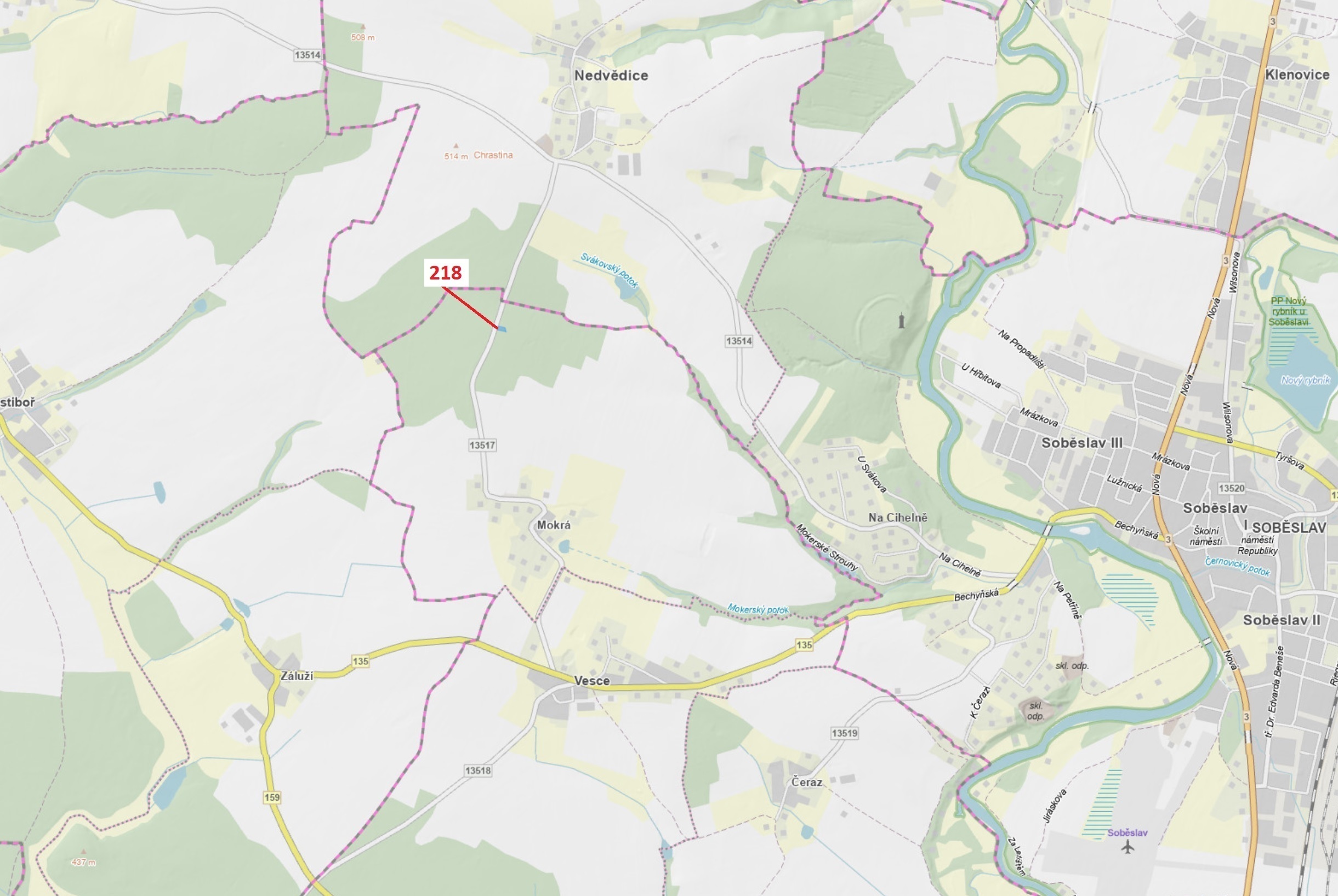 Lesní pozemek o výměře 682 m2, podíl 1/1, katastrální území Mokrá u Soběslavi, obec Vesce, obec s ro