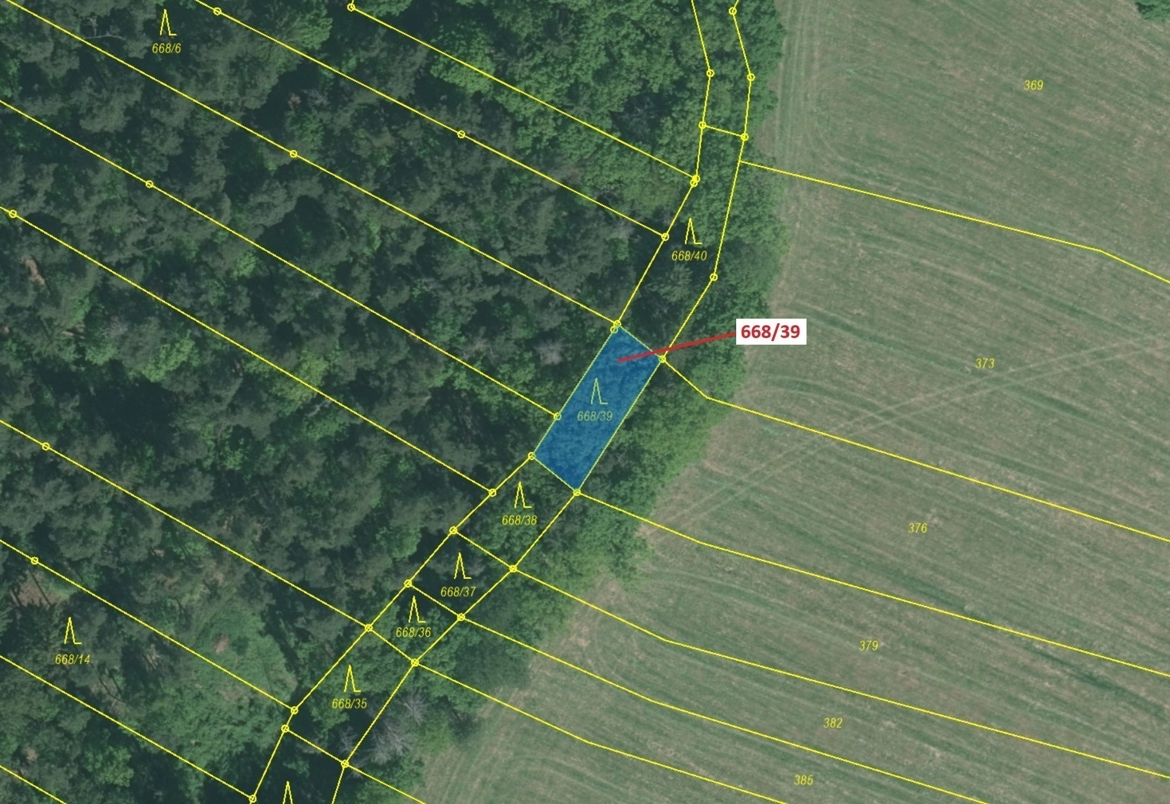 Lesní pozemek o výměře 222 m2, podíl 1/1, katastrální území Milavče, obec Milavče, obec s rozšířenou