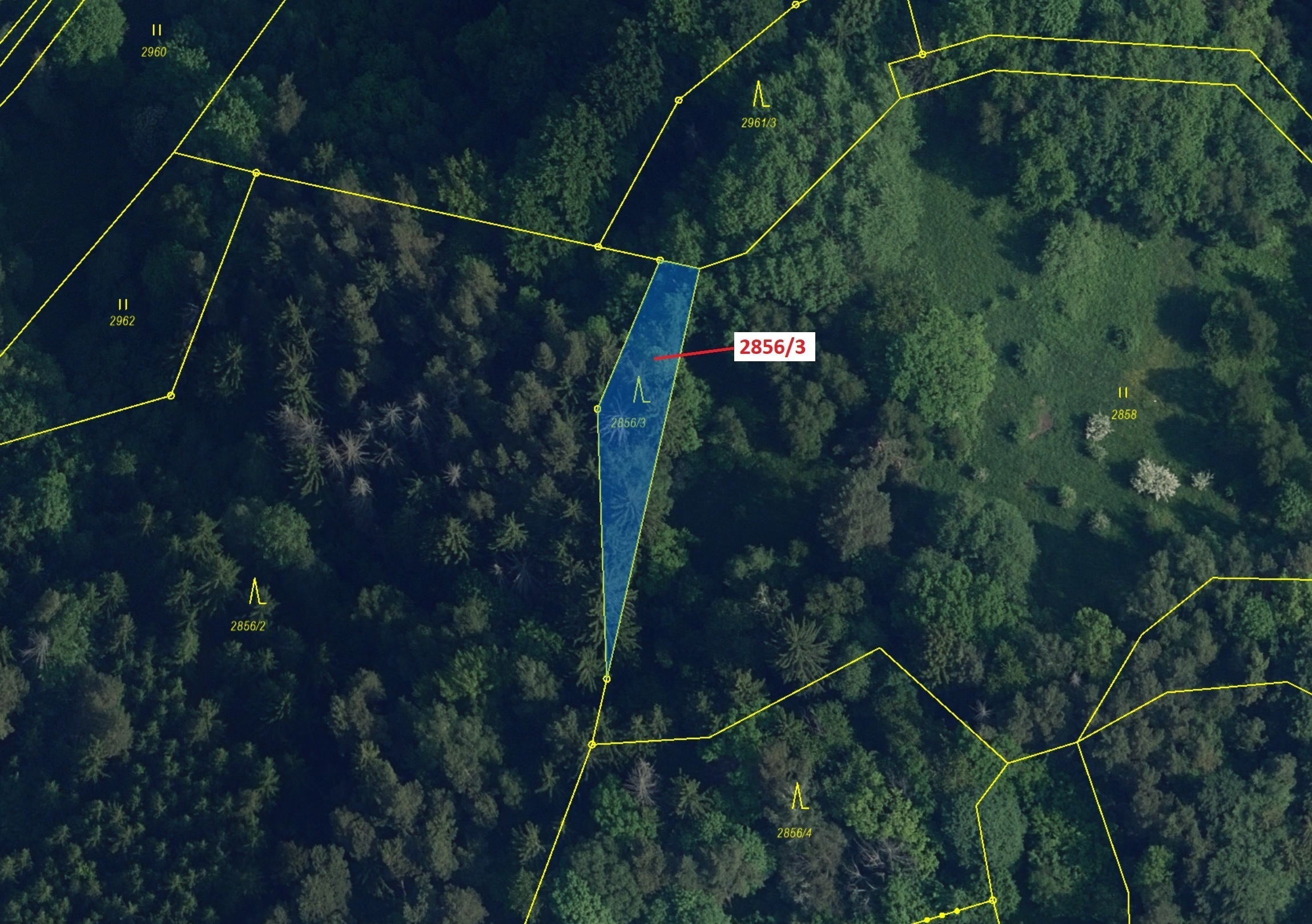 Lesní pozemek o výměře 448 m2, podíl 1/1, katastrální území Český Dub, obec Český Dub, obec s rozšíř