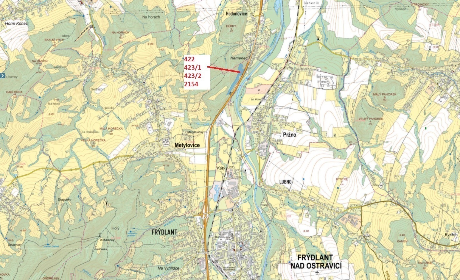 Lesní pozemky a ostatní plocha o výměře 49 039 m2, podíl 1/1, katastrální území Metylovice, obec Met