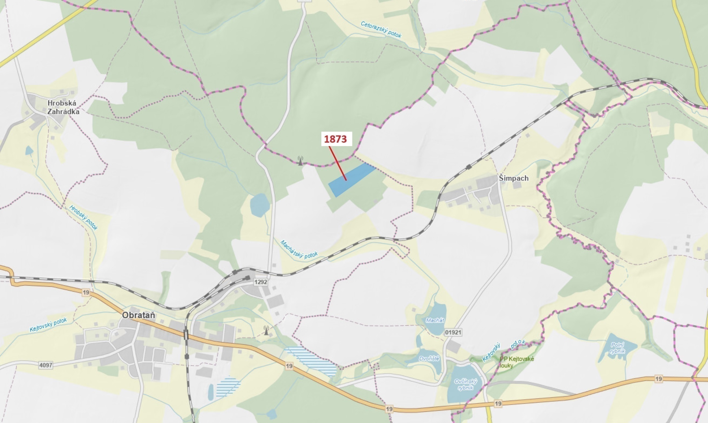 Lesní pozemek o výměře 32 740 m2, podíl 1/1, katastrální území Obrataň, obec Obrataň, obec s rozšíře