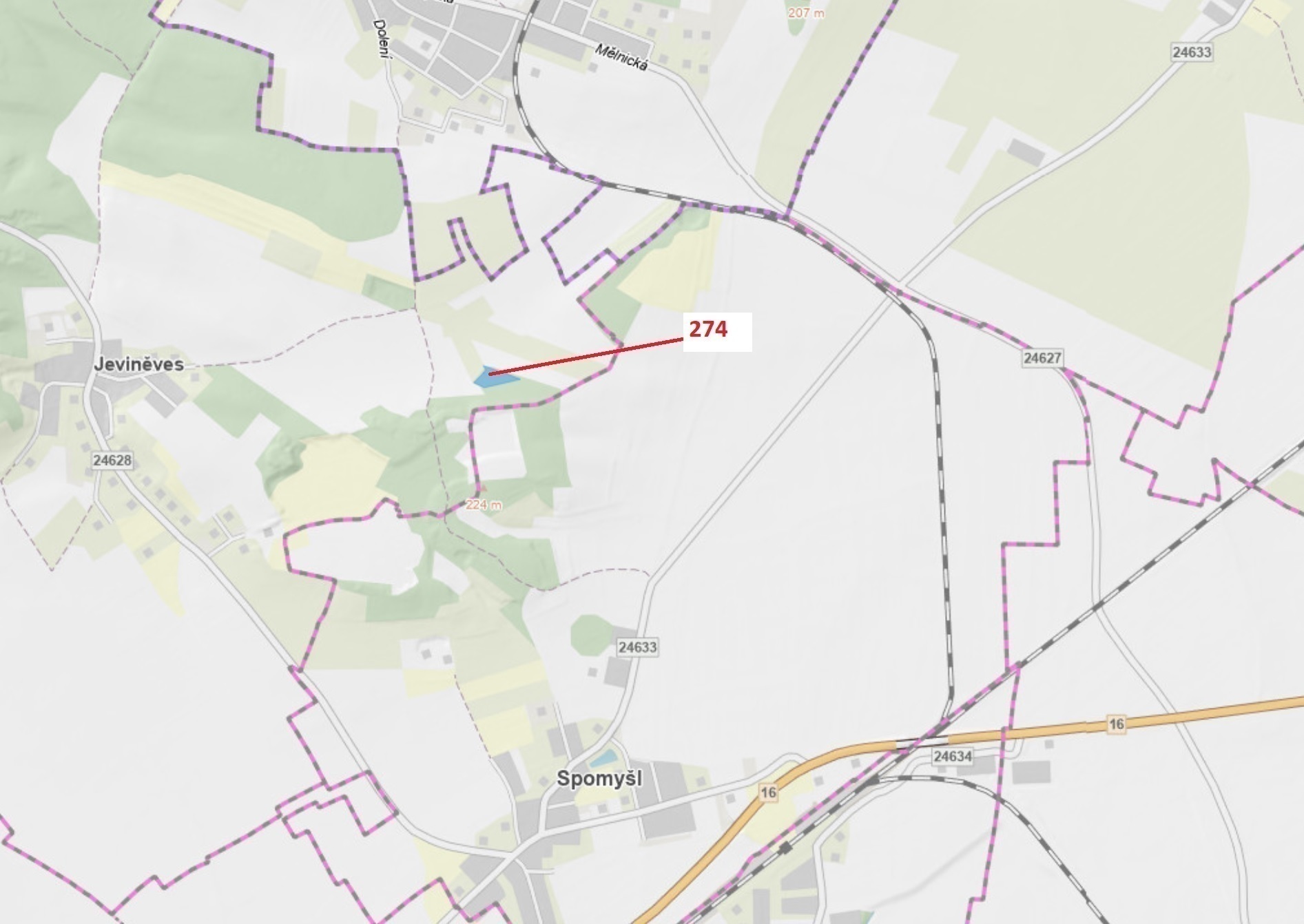 Lesní pozemek o výměře 4 557 m2, podíl 1/1, katastrální území Jeviněves, obec Jeviněves, obec s rozš