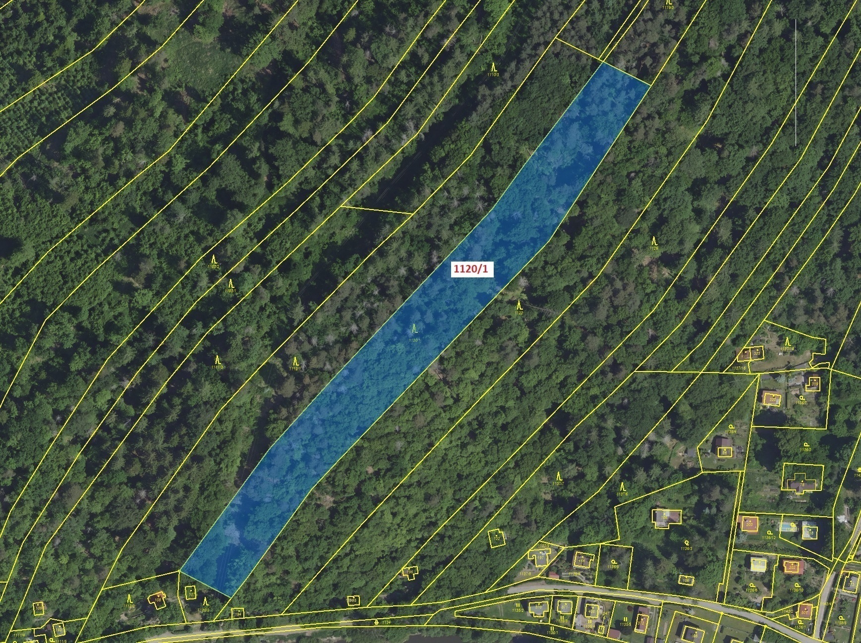 Lesní pozemek o výměře 10 096 m2, podíl 1/1, katastrální území Hradové Střimelice, obec Stříbrná Ska