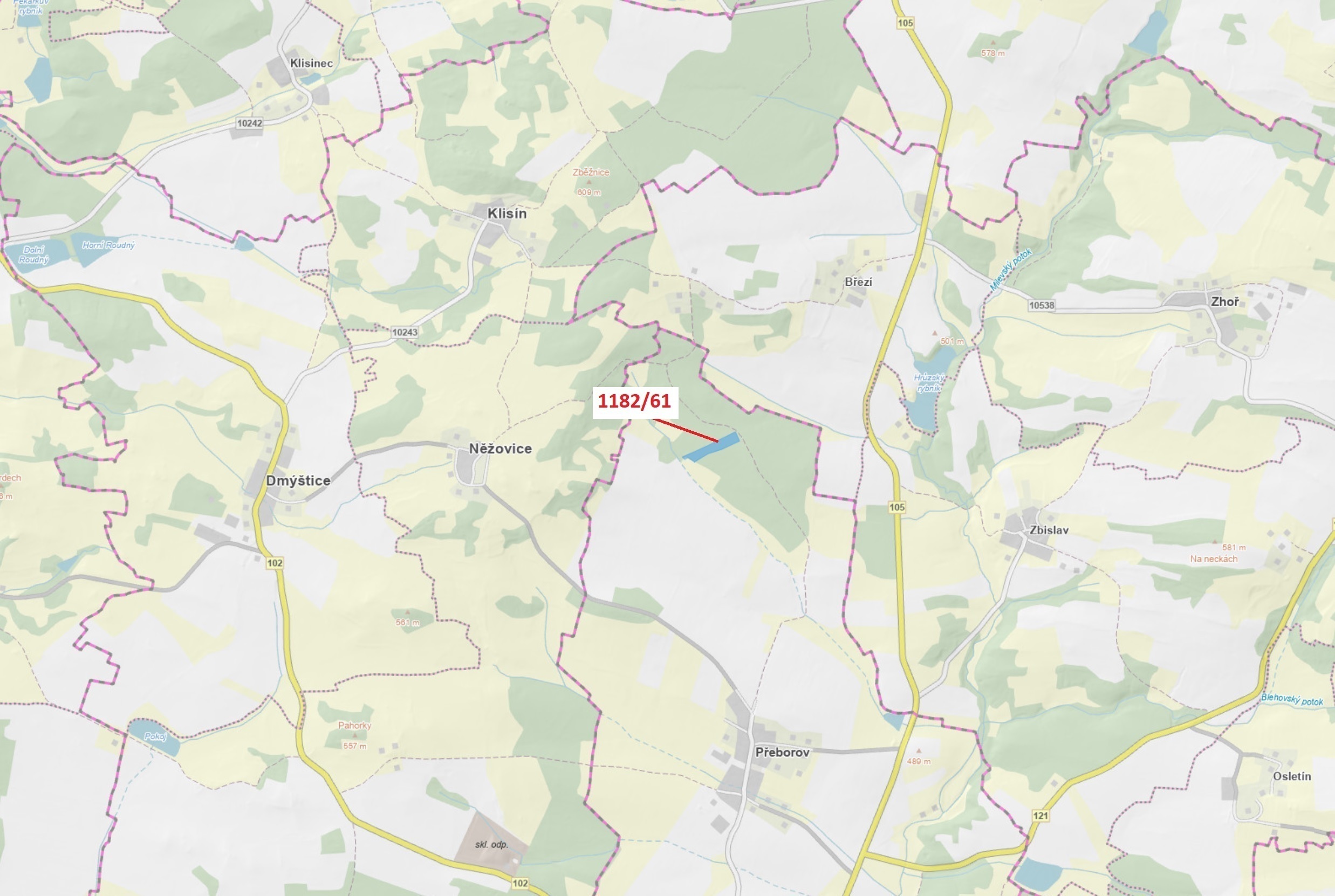 Lesní pozemek o výměře 11 119 m2, podíl 1/1, katastrální území Přeborov, obec Přeborov, obec s rozší