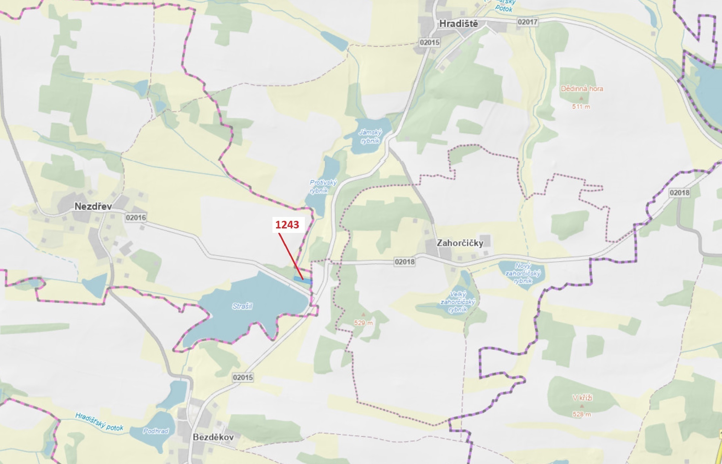Lesní pozemek o výměře 2662 m2, podíl 1/1, katastrální území Nezdřev, obec Nezdřev, obec s rozšířeno