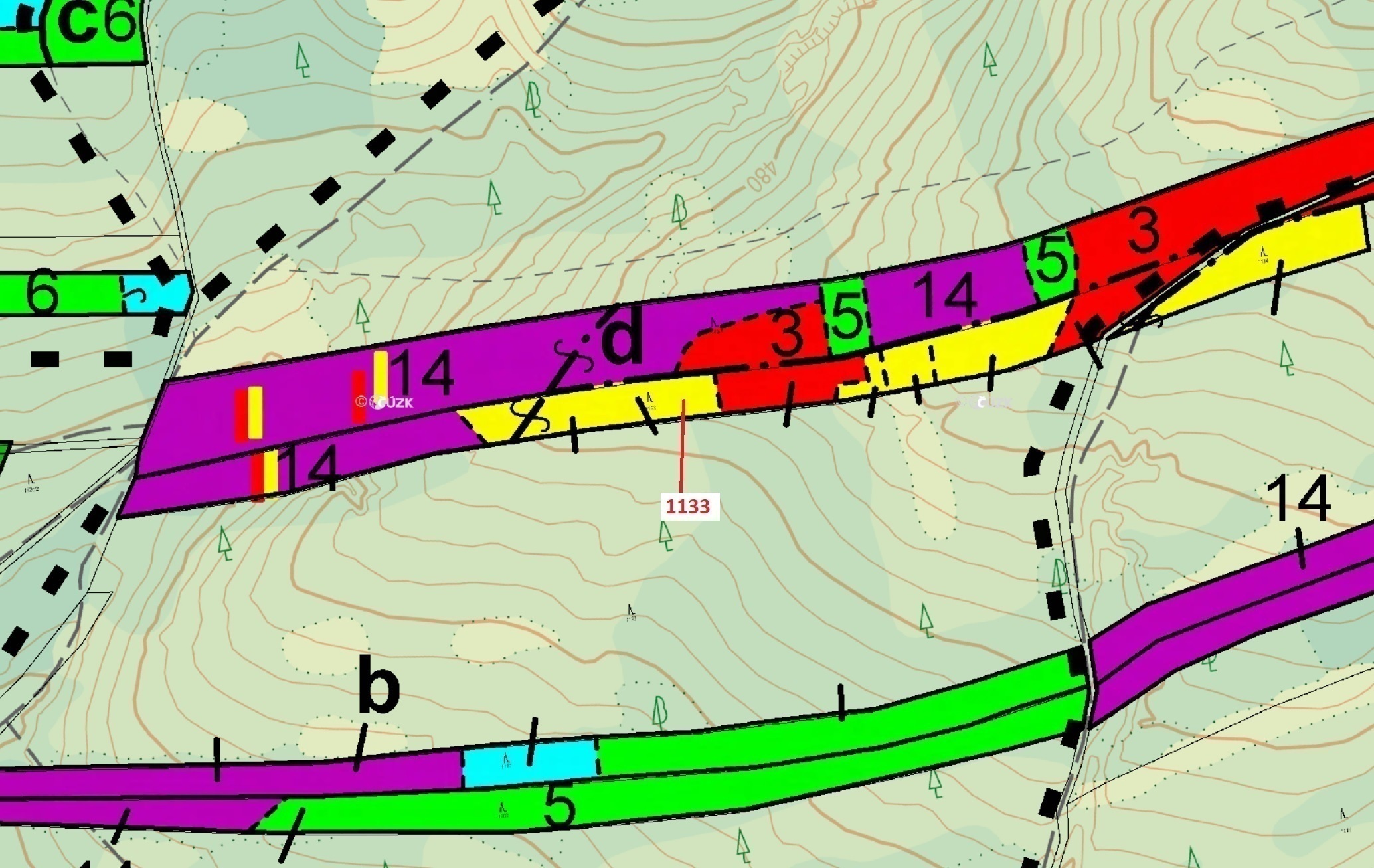 Lesní pozemek o výměře 7 895 m2, podíl 1/1, katastrální území Podbořánky, obec Jesenice, obec s rozš