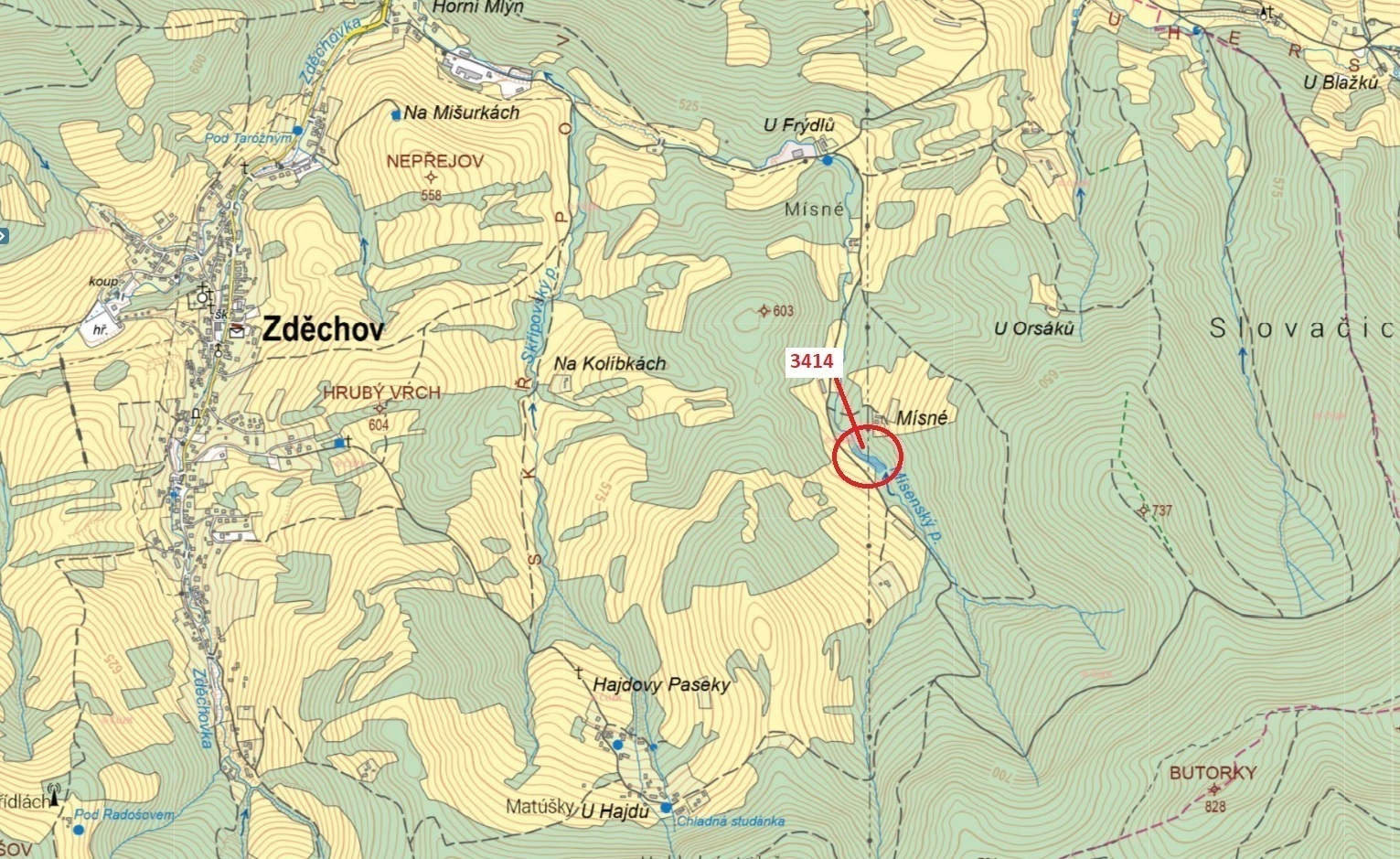 Lesní pozemek o výměře 2122 m2, podíl 1/1, katastrální území Zděchov, obec Zděchov, obec s rozšířeno