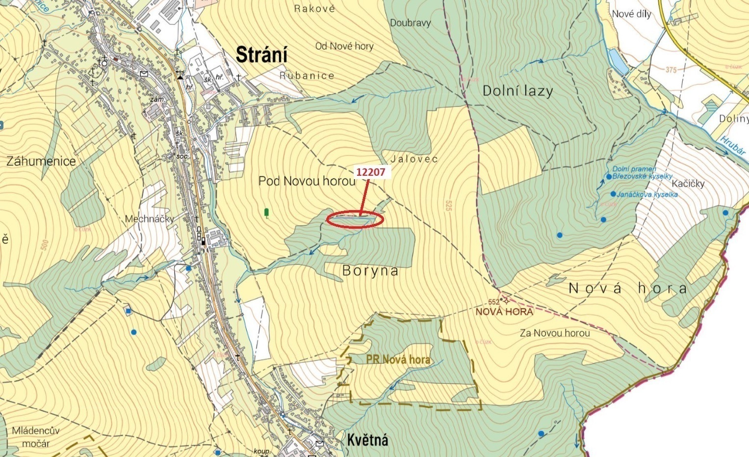 Lesní pozemek o výměře 1163 m2, podíl 1/1, katastrální území Strání, obec Strání, obec s rozšířenou 