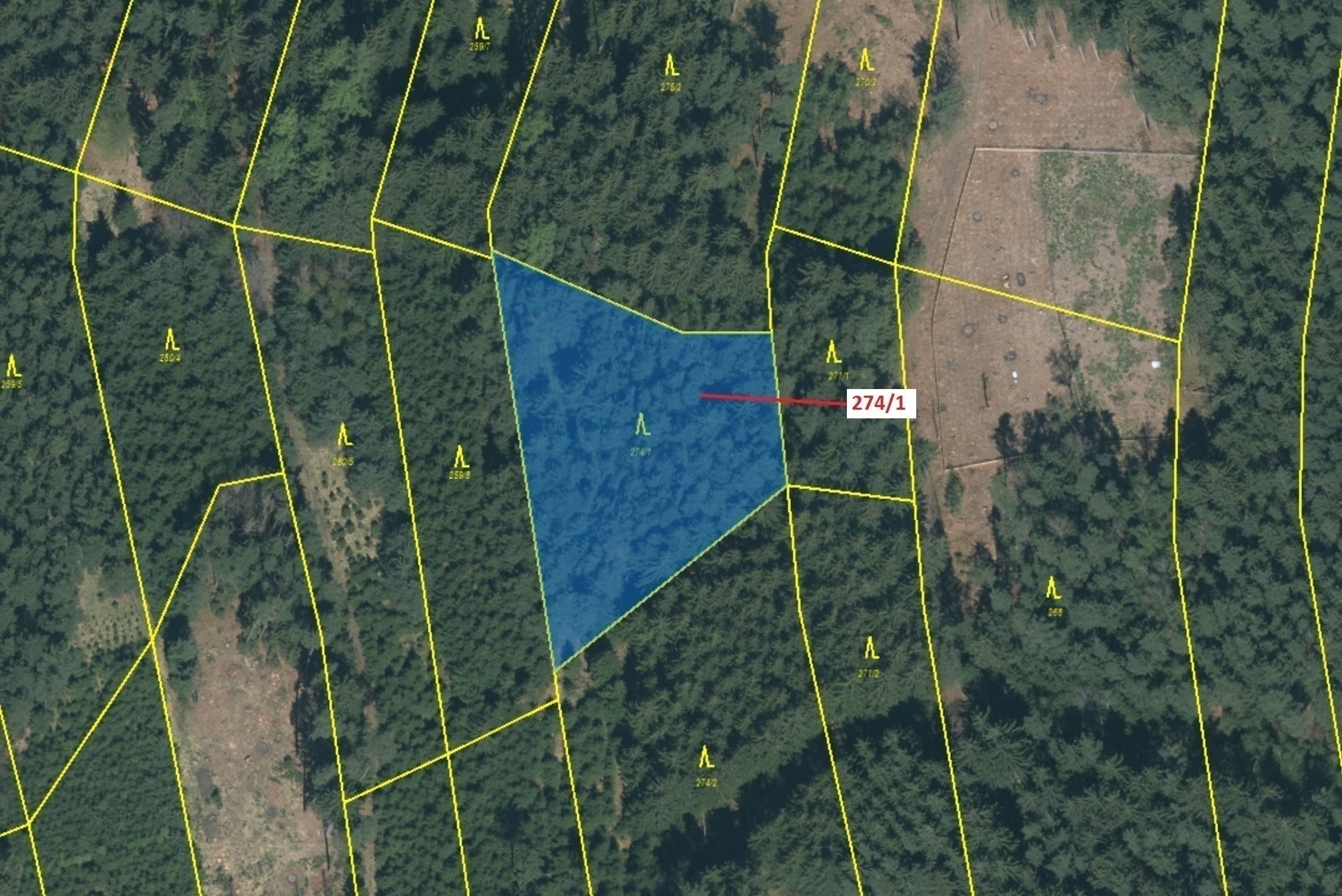 Lesní pozemek o výměře 2949 m2, podíl 1/1, katastrální území Tříklasovice, obec Psárov, obec s rozší