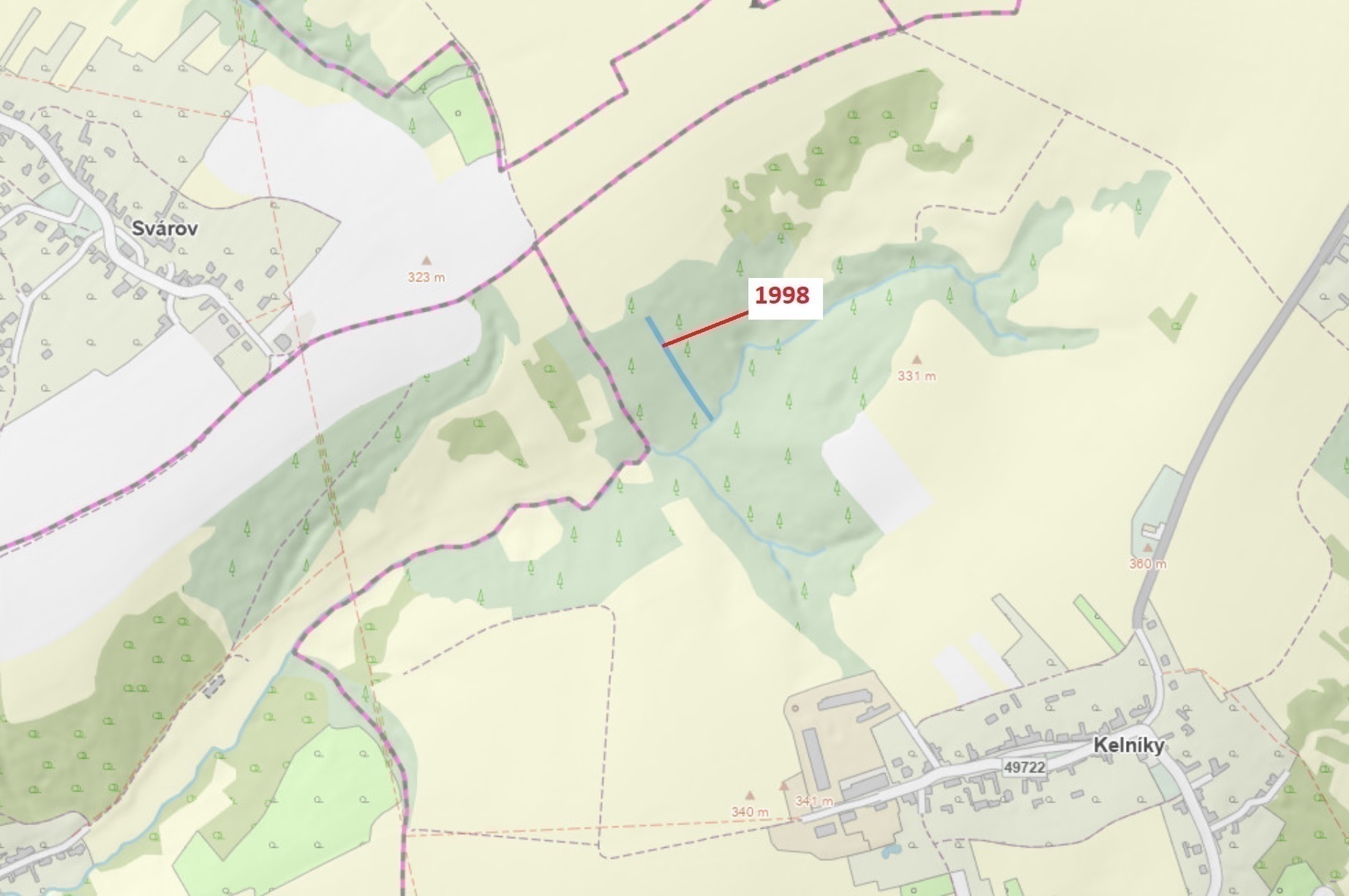 Lesní pozemek o výměře 1069 m2, podíl 1/1, katastrální území Kelníky, obec Kelníky, obec s rozšířeno