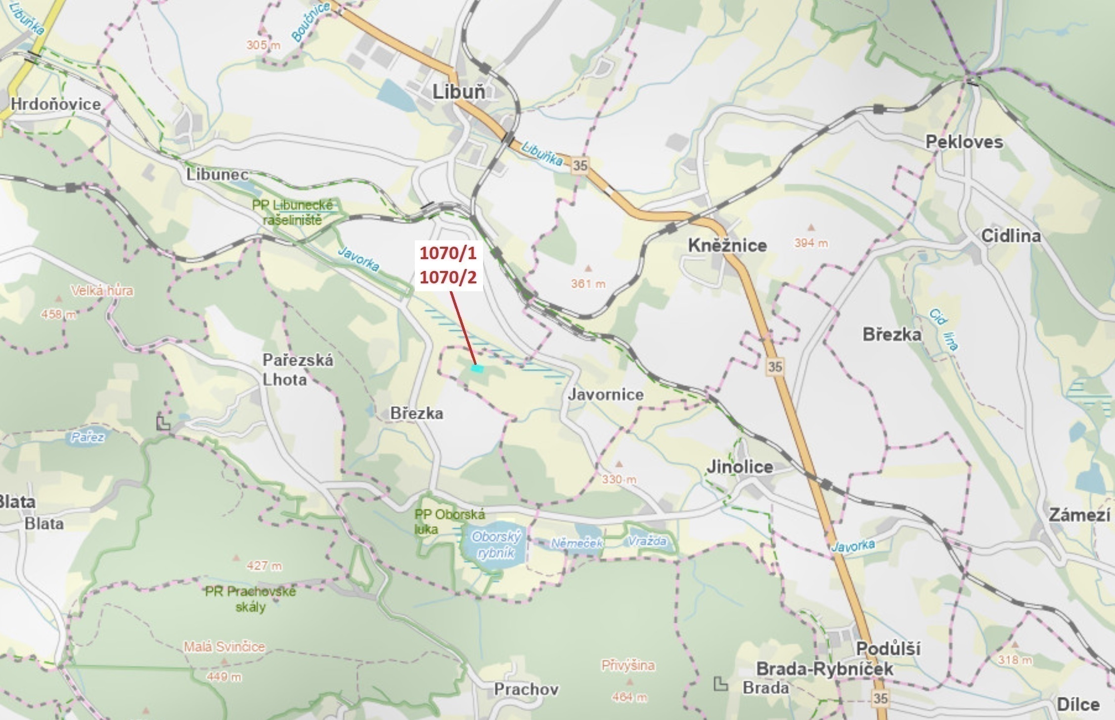 Lesní pozemky o výměře 2271 m2, podíl 1/1, katastrální území Kněžnice, obec Kněžnice, obec s rozšíře