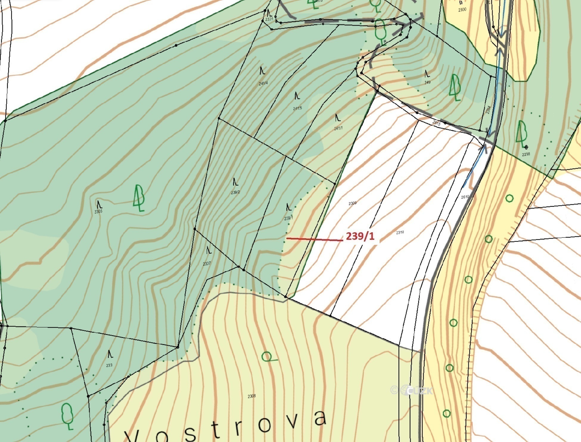 Lesní pozemek o výměře 1872 m2, podíl 1/1, katastrální území Jenišovice u Jablonce nad Nisou, obec J