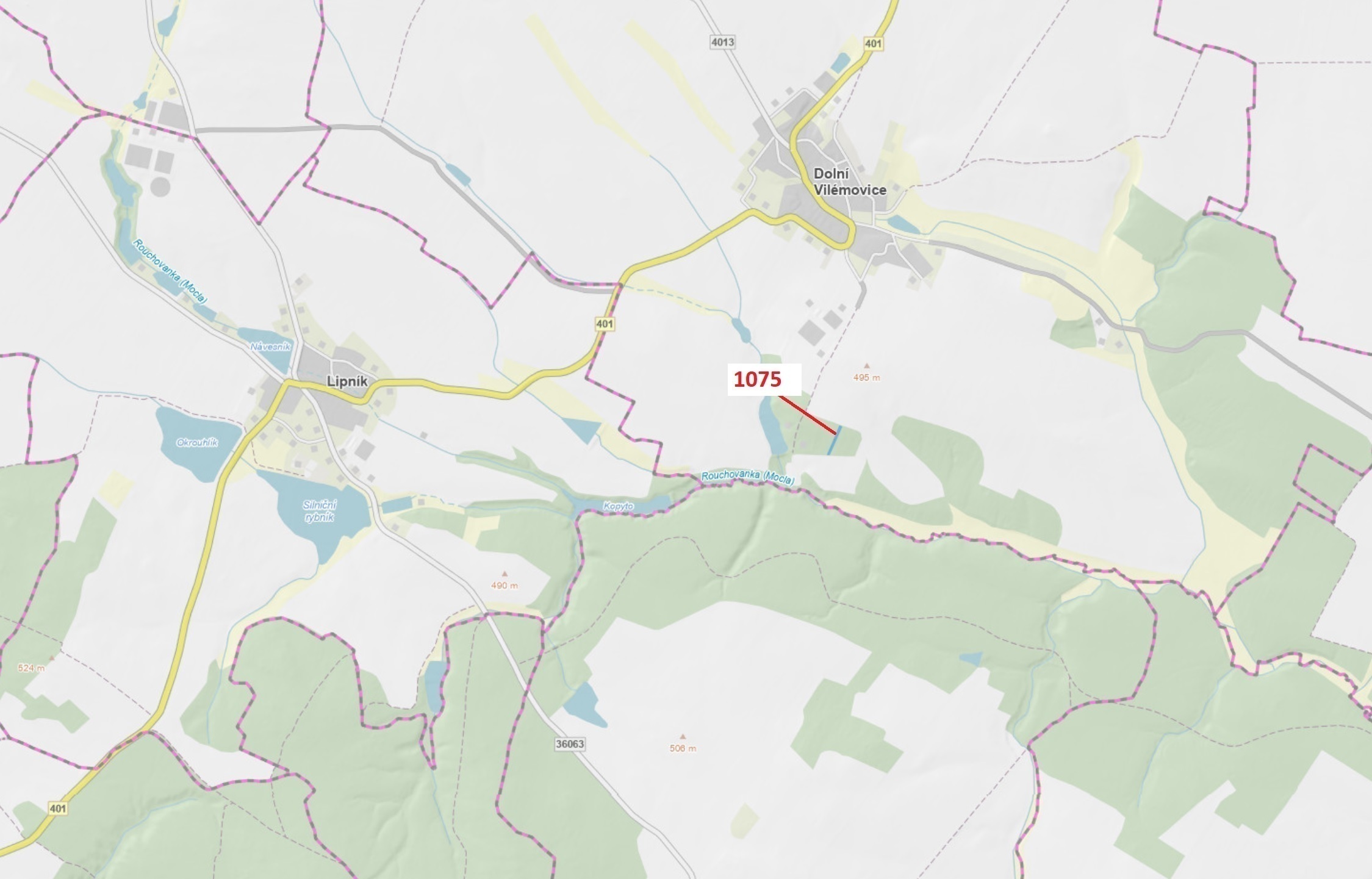 Lesní pozemek o výměře 1134 m2, podíl 1/1, katastrální území Dolní Vilémovice, obec Dolní Vilémovice