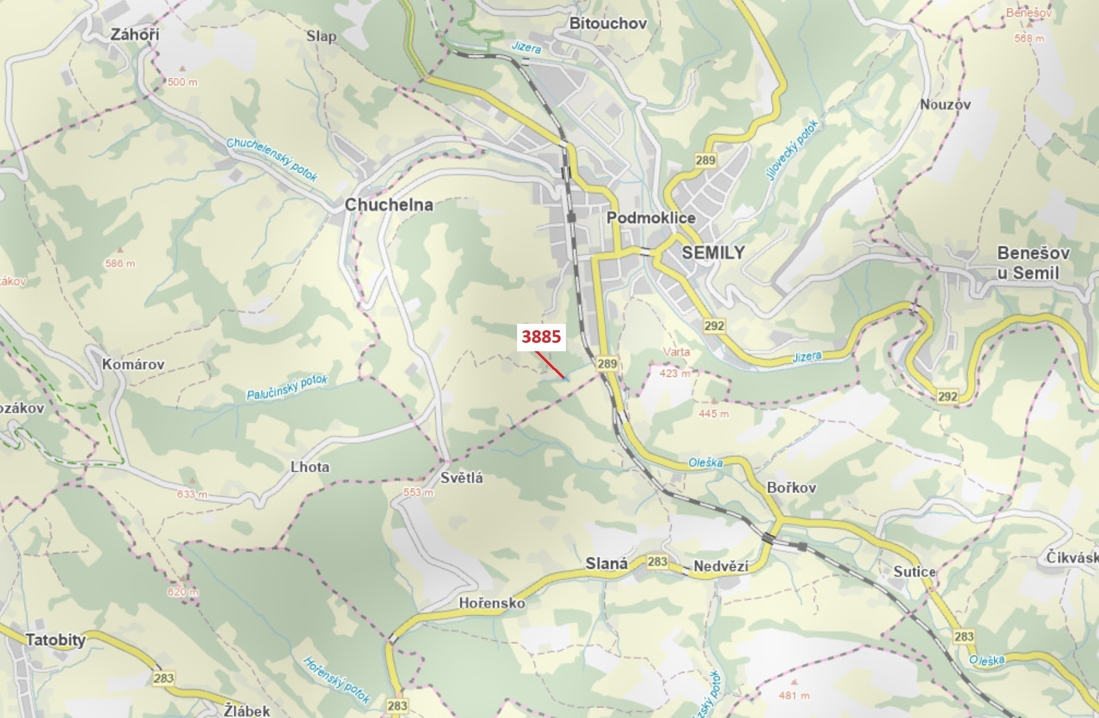 Lesní pozemek o výměře 561 m2, podíl 1/1, katastrální území Semily, obec Semily, obec s rozšířenou p