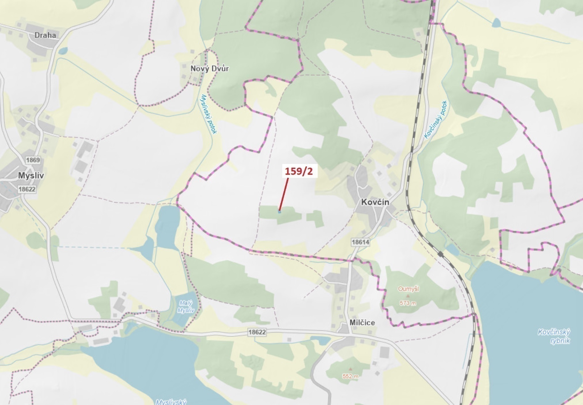 Lesní pozemek o výměře 362 m2, podíl 1/1, katastrální území Kovčín, obec Kovčín, obec s rozšířenou p