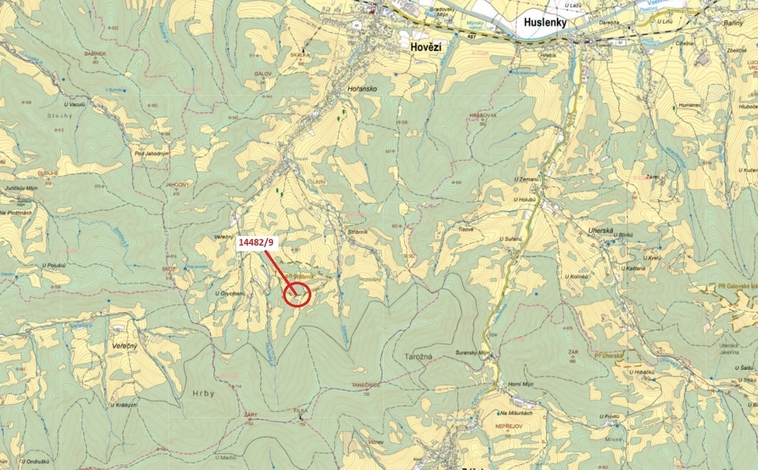 Lesní pozemek o výměře 281 m2, podíl 1/1, katastrální území Hovězí, obec Hovězí, obec s rozšířenou p