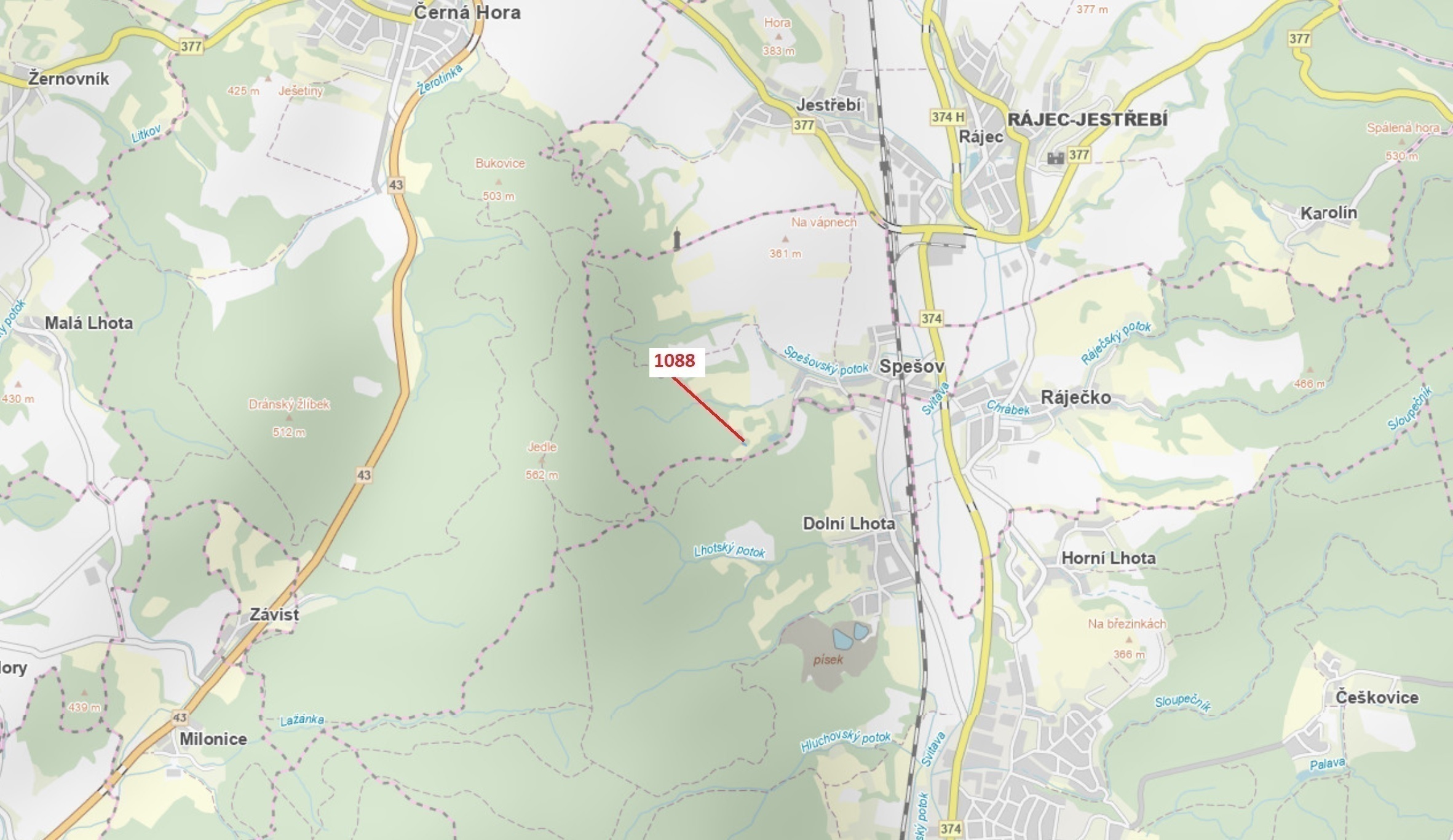 Lesní pozemek o výměře 400 m2, podíl 1/1, katastrální území Spešov, obec Spešov, obec s rozšířenou p