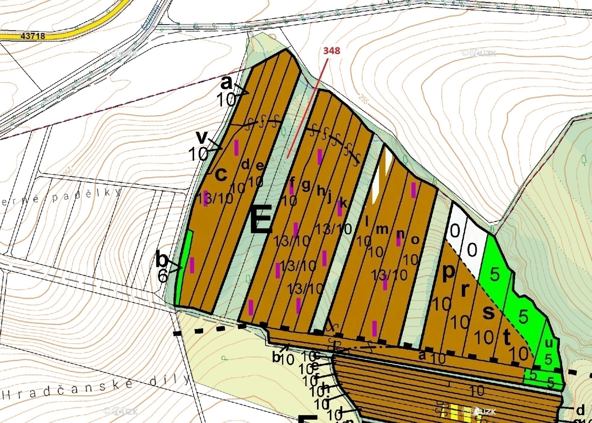 Lesní pozemek o výměře 6 360 m2, podíl 1/1, katastrální území Hradčany na Moravě, obec Hradčany, obe