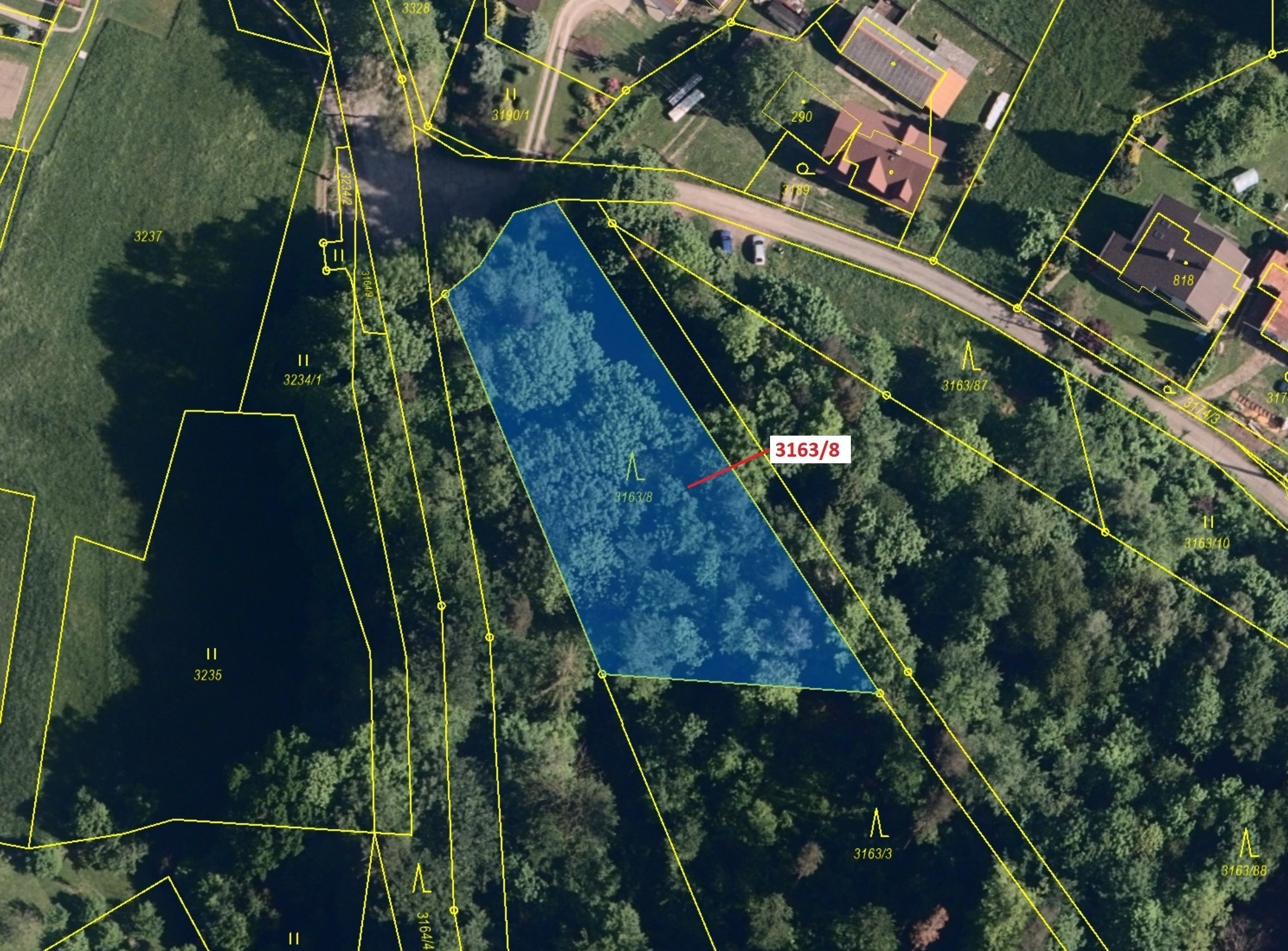 Lesní pozemek o výměře 1981 m2, podíl 1/1, katastrální území Oldřichovice u Třince, obec Třinec, obe