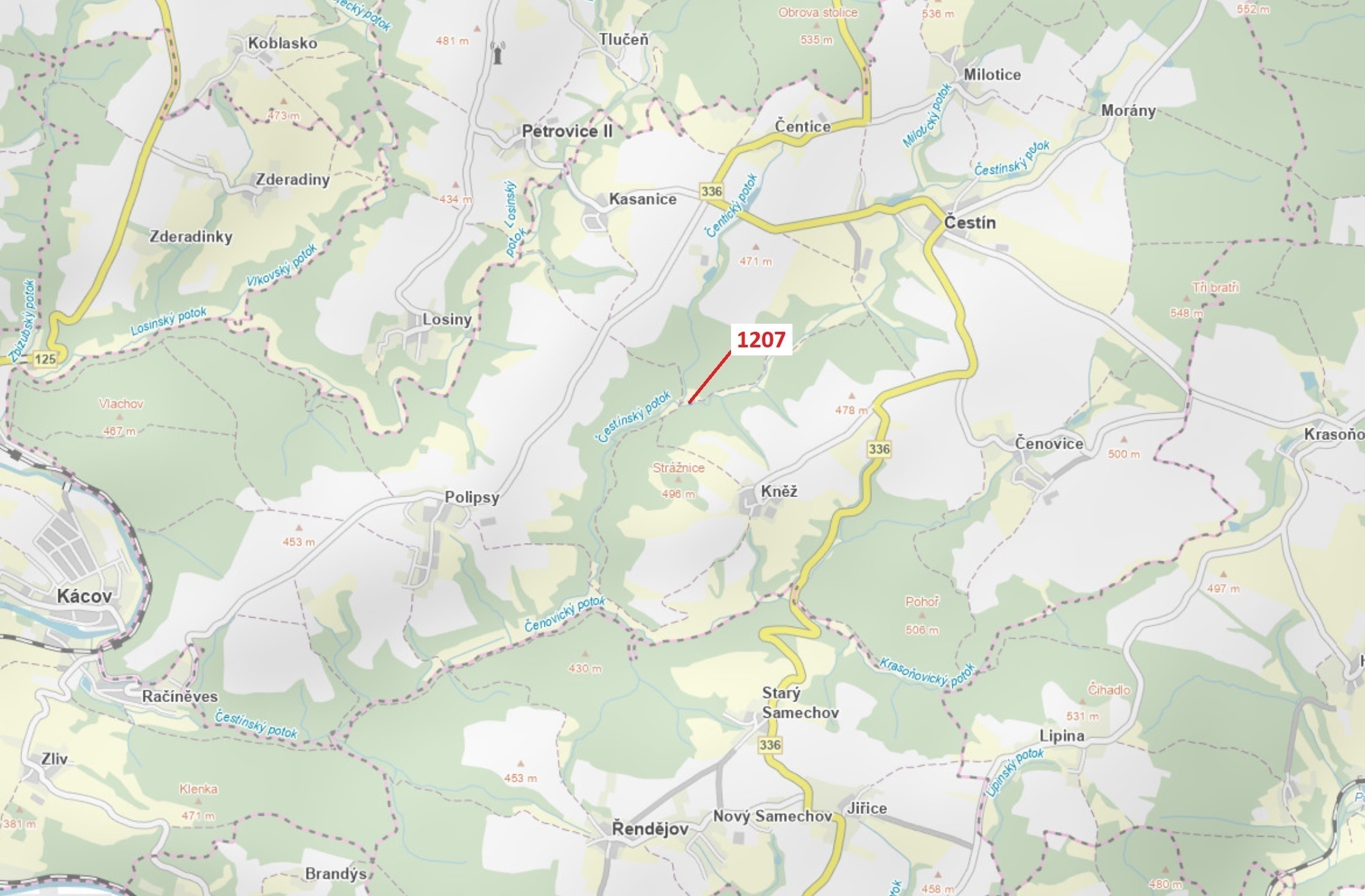 Lesní pozemek o výměře 198 m2, podíl 1/1, katastrální území Kněž u Čestína, obec Čestín, obec s rozš