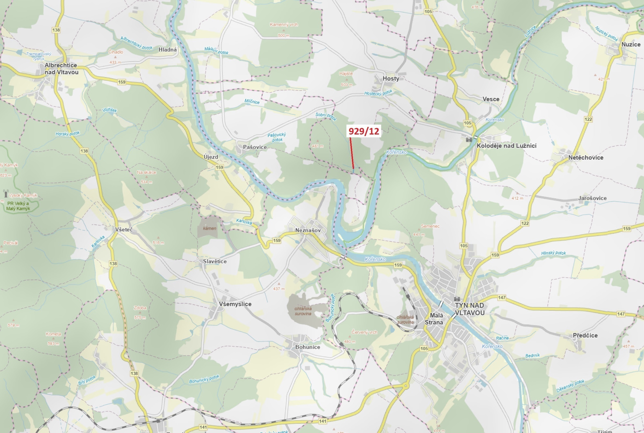 Lesní pozemek o výměře 1517 m2, podíl 1/1, katastrální území Hosty, obec Hosty, obec s rozšířenou pů