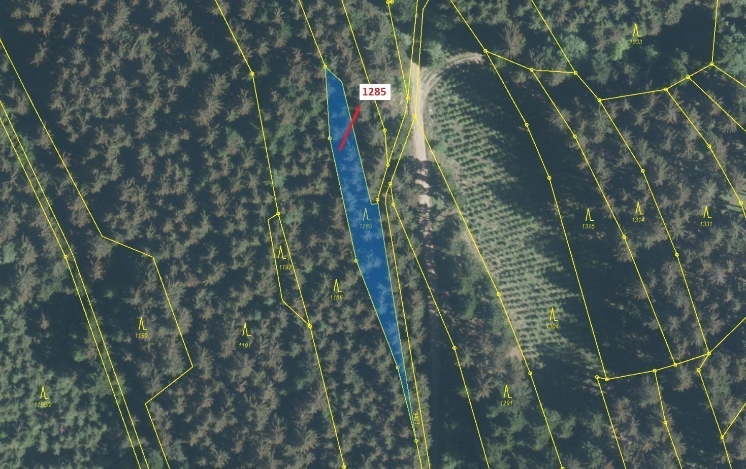 Lesní pozemek o výměře 849 m2, podíl 1/1, katastrální území Lačnov, obec Lačnov, obec s rozšířenou p