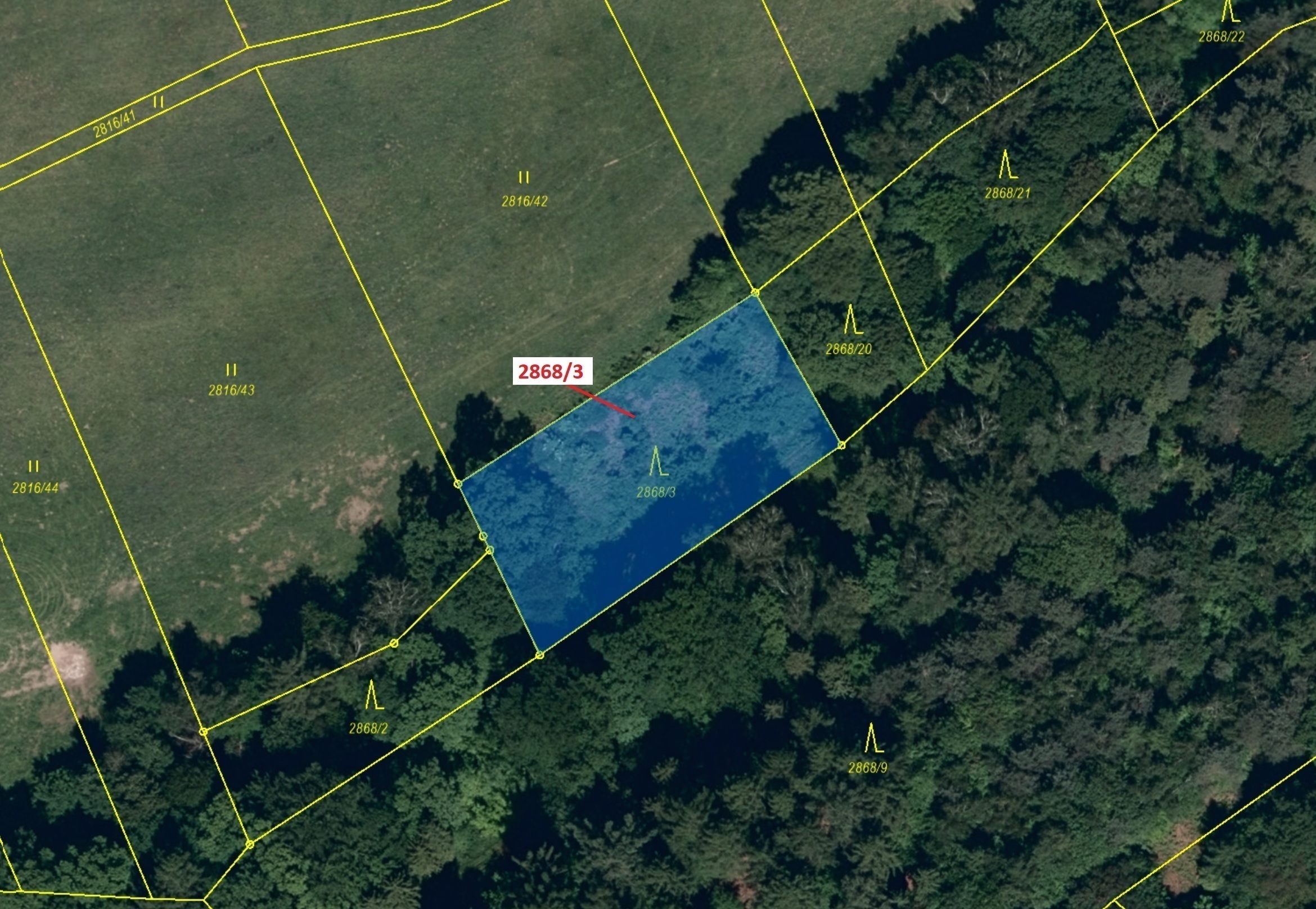 Lesní pozemek o výměře 1321 m2, podíl 1/1, katastrální území Píšť, obec Píšť, obec s rozšířenou půso