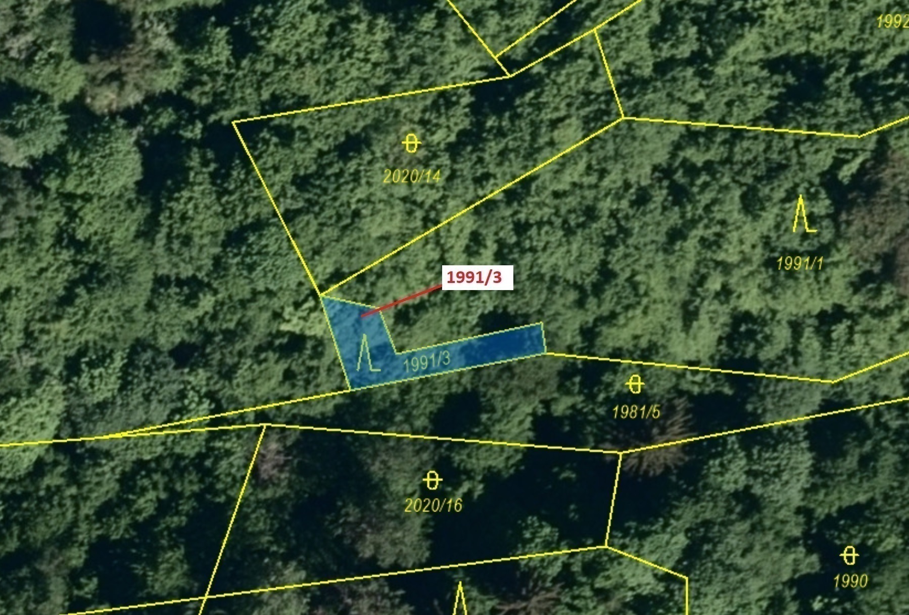 Lesní pozemek o výměře 115 m2, podíl 1/1, katastrální území Hovězí, obec Hovězí, obec s rozšířenou p