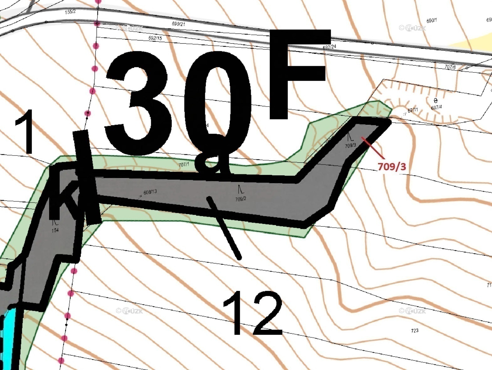 Lesní pozemky o výměře 301 m2, podíl 1/1, katastrální území Jemnice u Oseka, obec Osek, obec s rozší