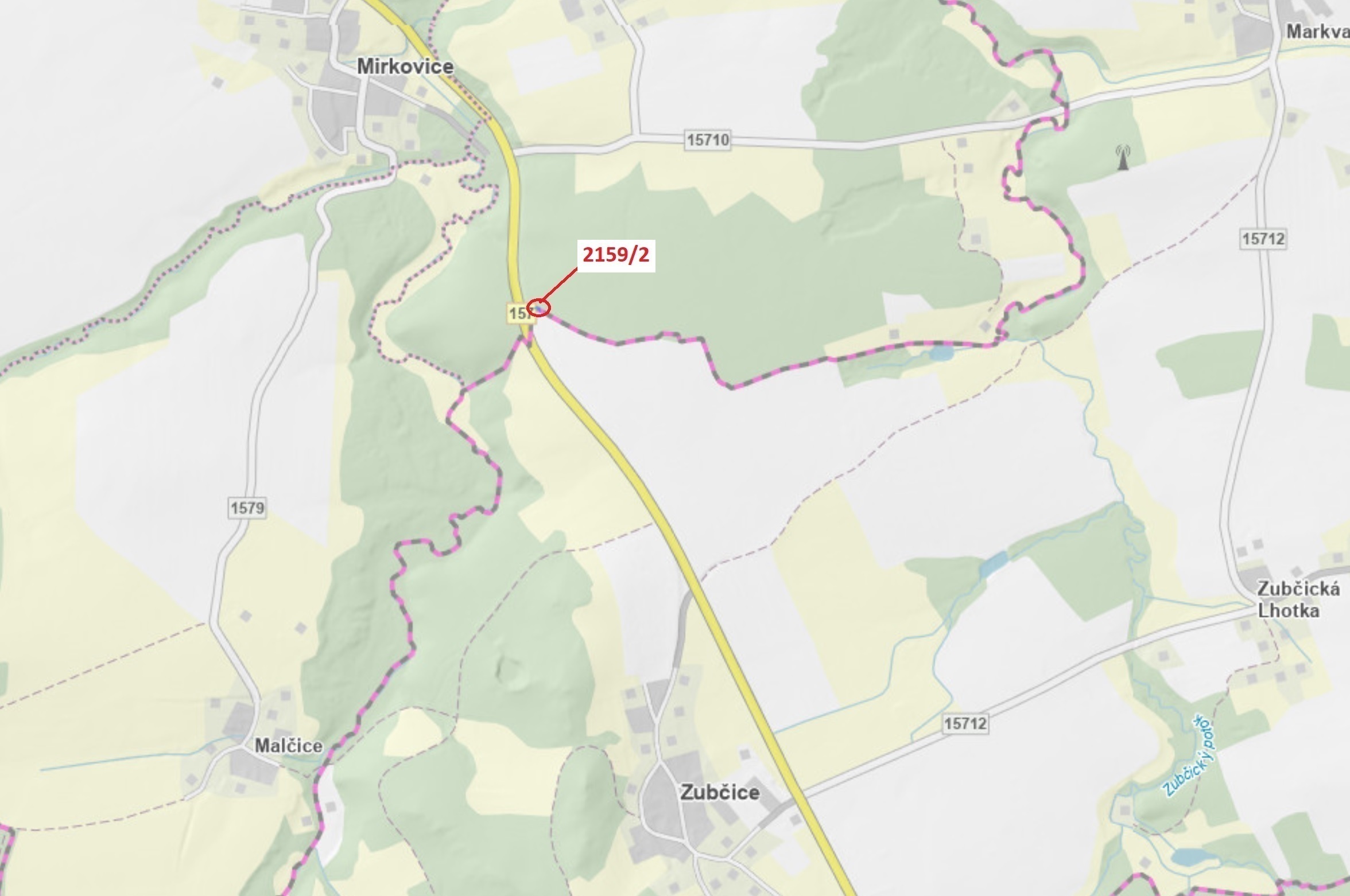 Lesní pozemek o výměře 90 m2, podíl 1/1, katastrální území Žaltice, obec Mirkovice, obec s rozšířeno