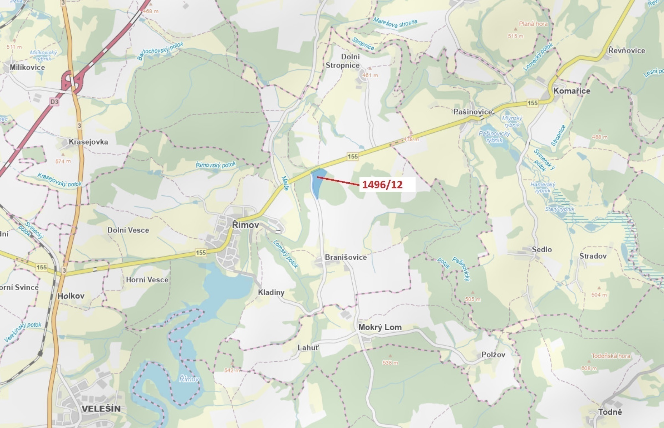 Lesní pozemek o výměře 52 265 m2, podíl 1/1, katastrální území Dolní Stropnice, obec Římov, obec s r