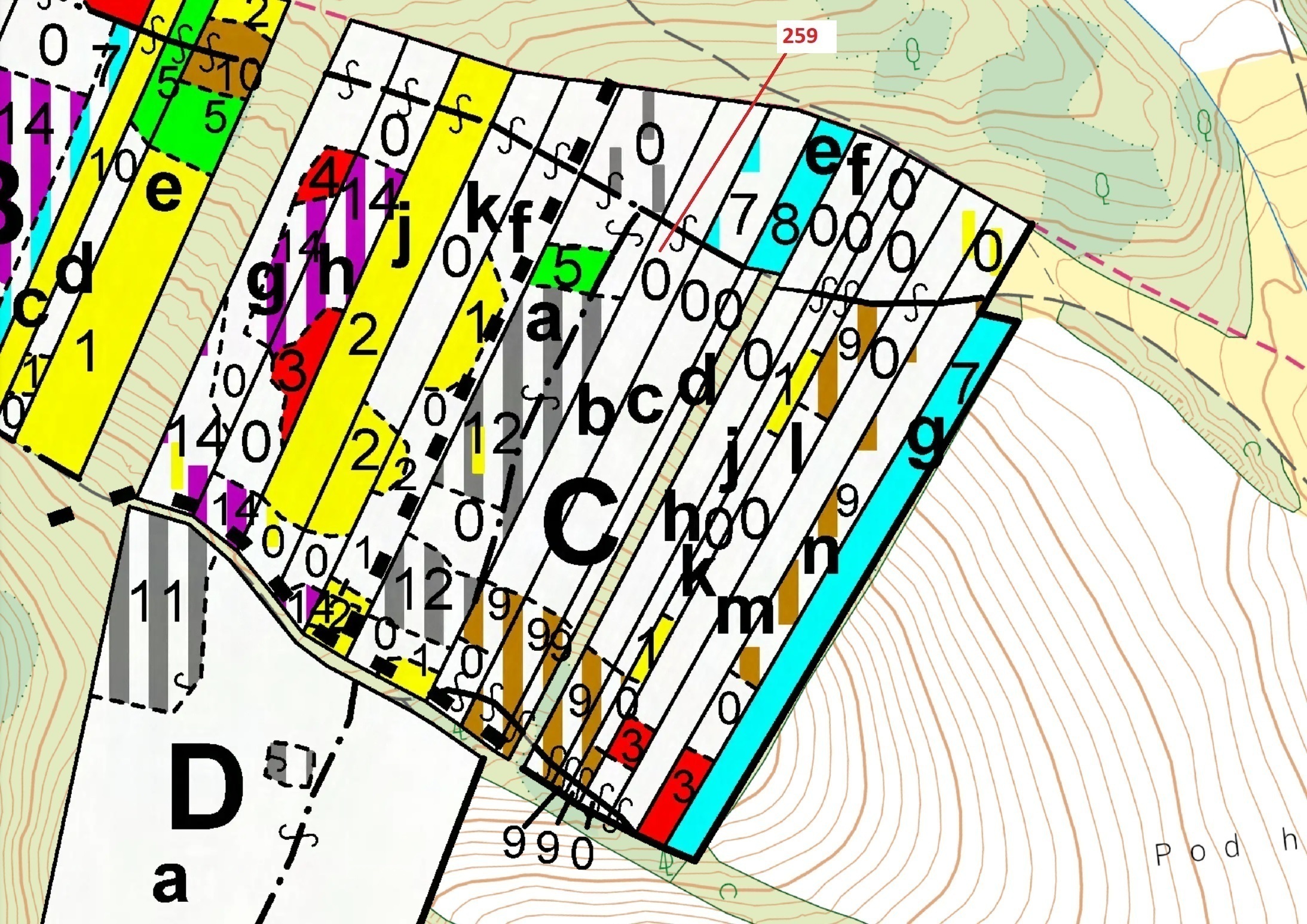 Lesní pozemek o výměře 6 645 m2, podíl 1/1, katastrální území Vícenice u Dolních Lažan, obec Vícenic