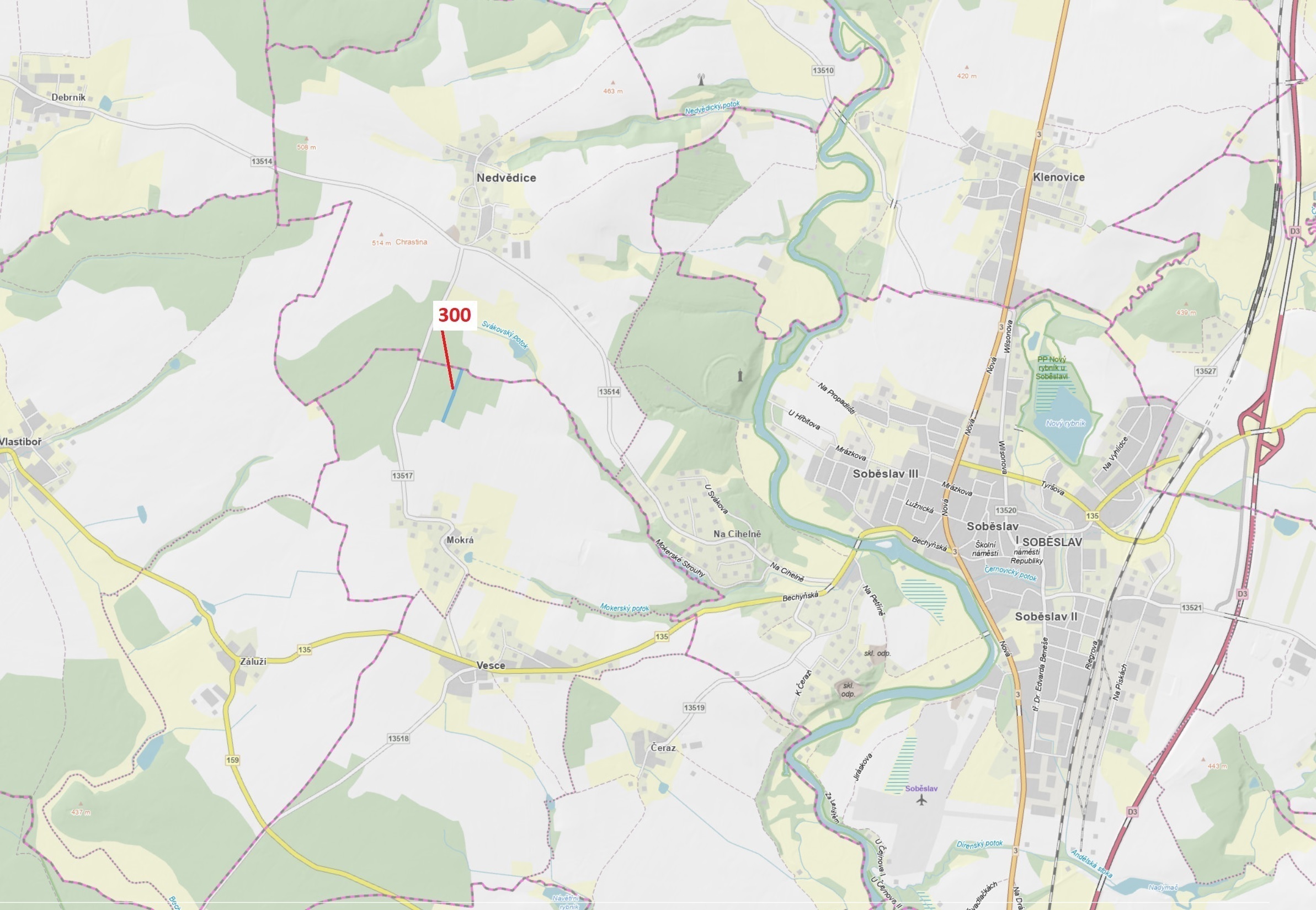 Lesní pozemek o výměře 5196 m2, podíl 1/1, katastrální území Mokrá u Soběslavi, obec Vesce, obec s r