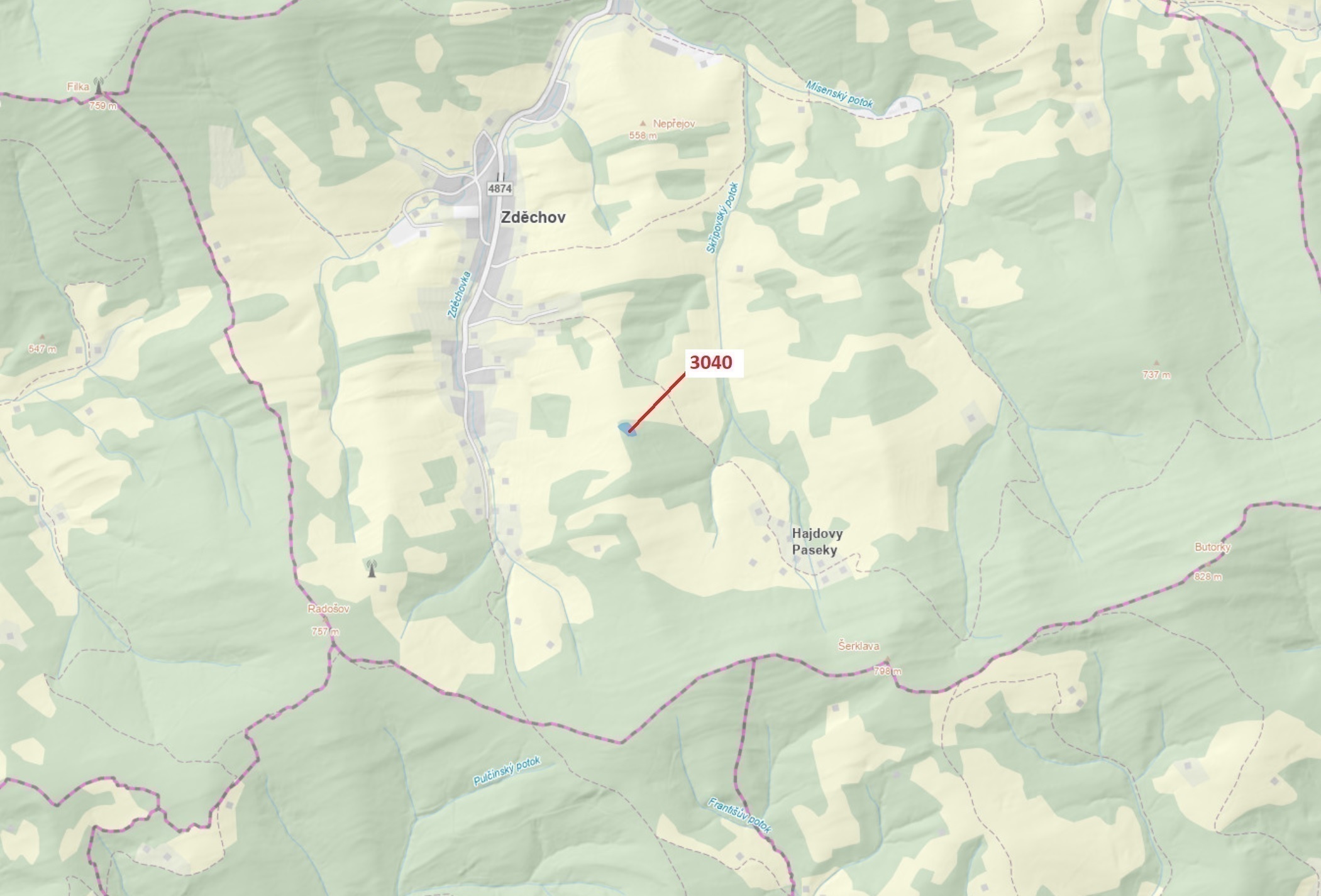 Lesní pozemek o výměře 2428 m2, podíl 1/1, katastrální území Zděchov, obec Zděchov, obec s rozšířeno
