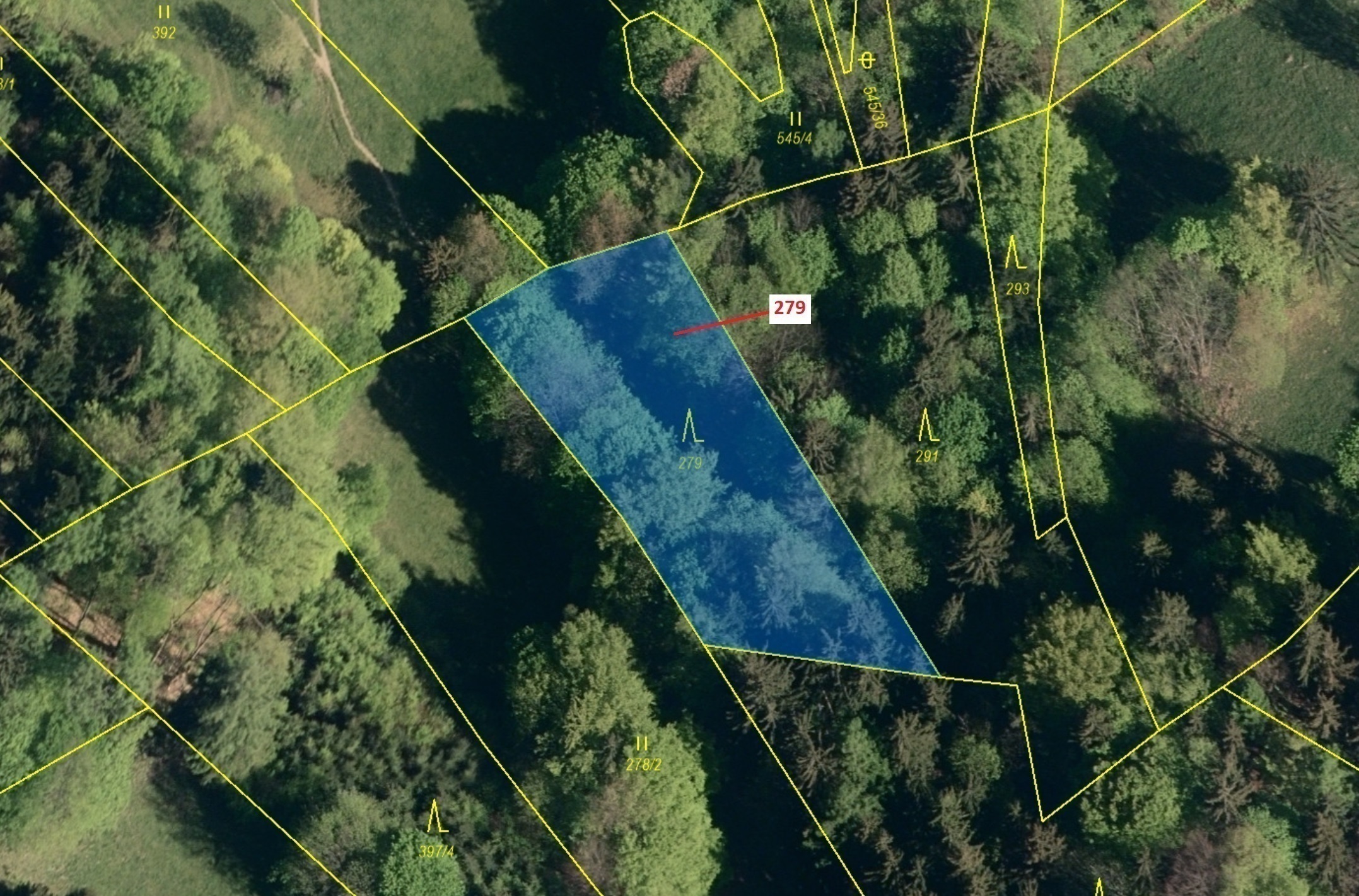 Lesní pozemek o výměře 1413 m2, podíl 1/1, katastrální území Zděchov, obec Zděchov, obec s rozšířeno