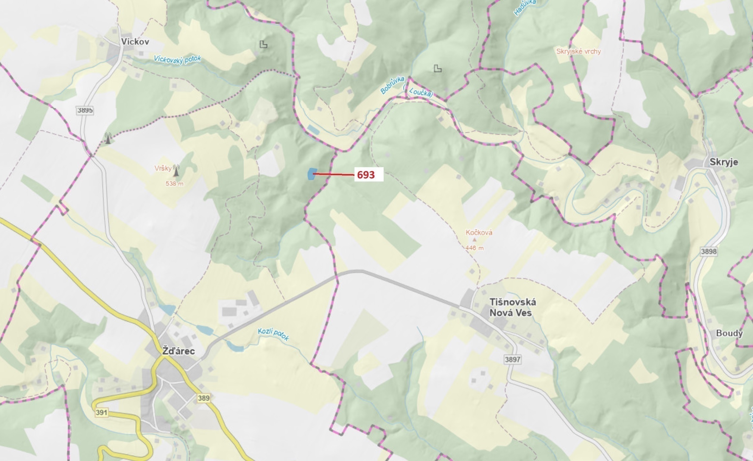 Lesní pozemek o výměře 2813 m2, podíl 1/1, katastrální území Žďárec, obec Žďárec, obec s rozšířenou 