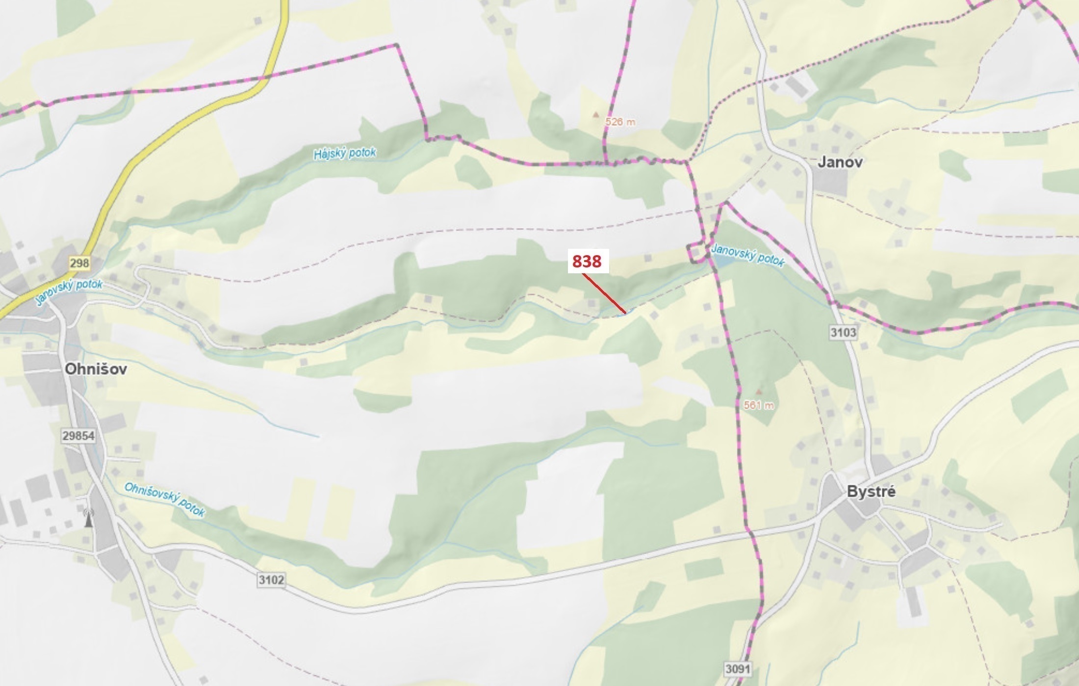 Lesní pozemek o výměře 72 m2, podíl 1/1, katastrální území Ohnišov, obec Ohnišov, obec s rozšířenou 