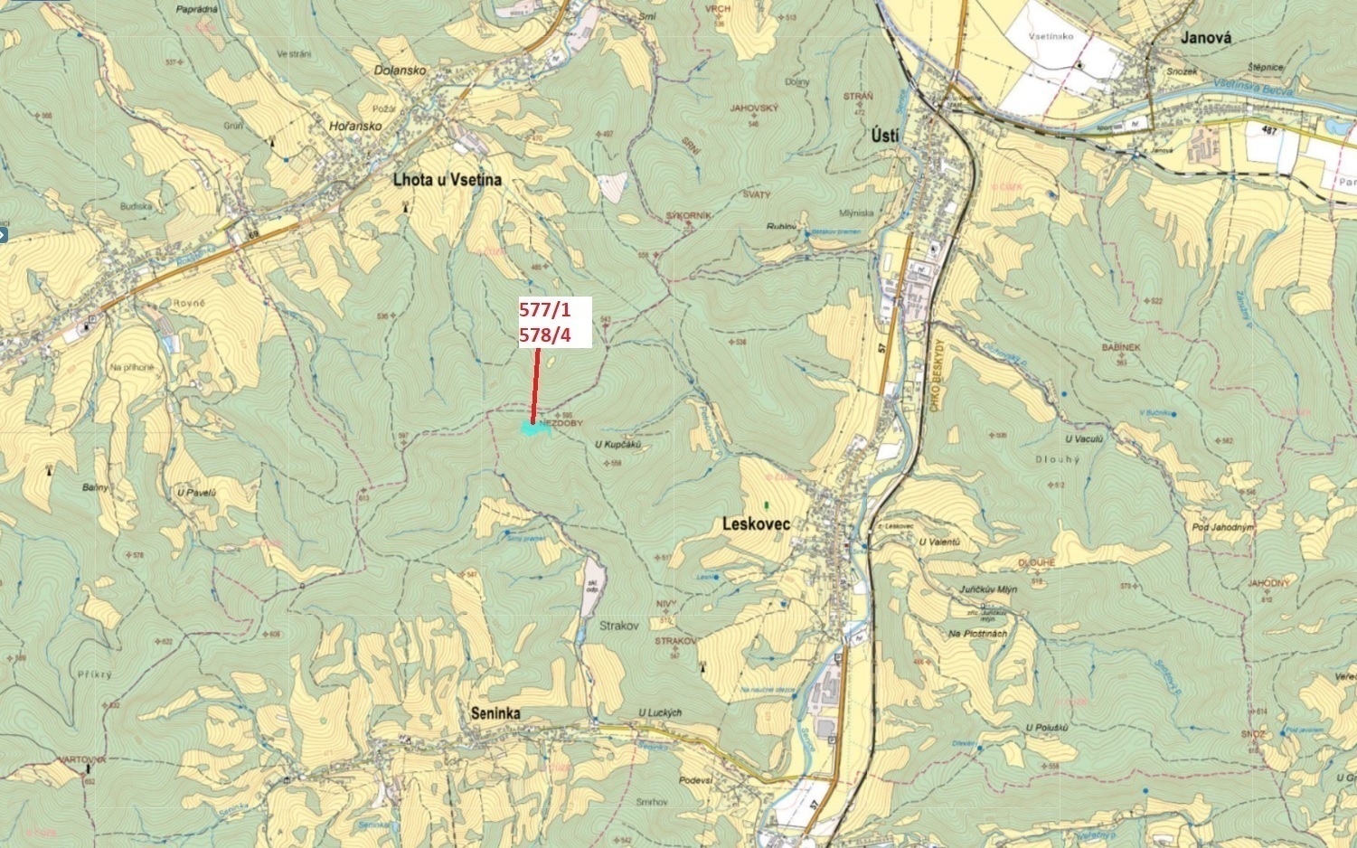 Lesní pozemky o výměře 10 642 m2, podíl 1/1, katastrální území Leskovec, obec Leskovec, obec s rozší