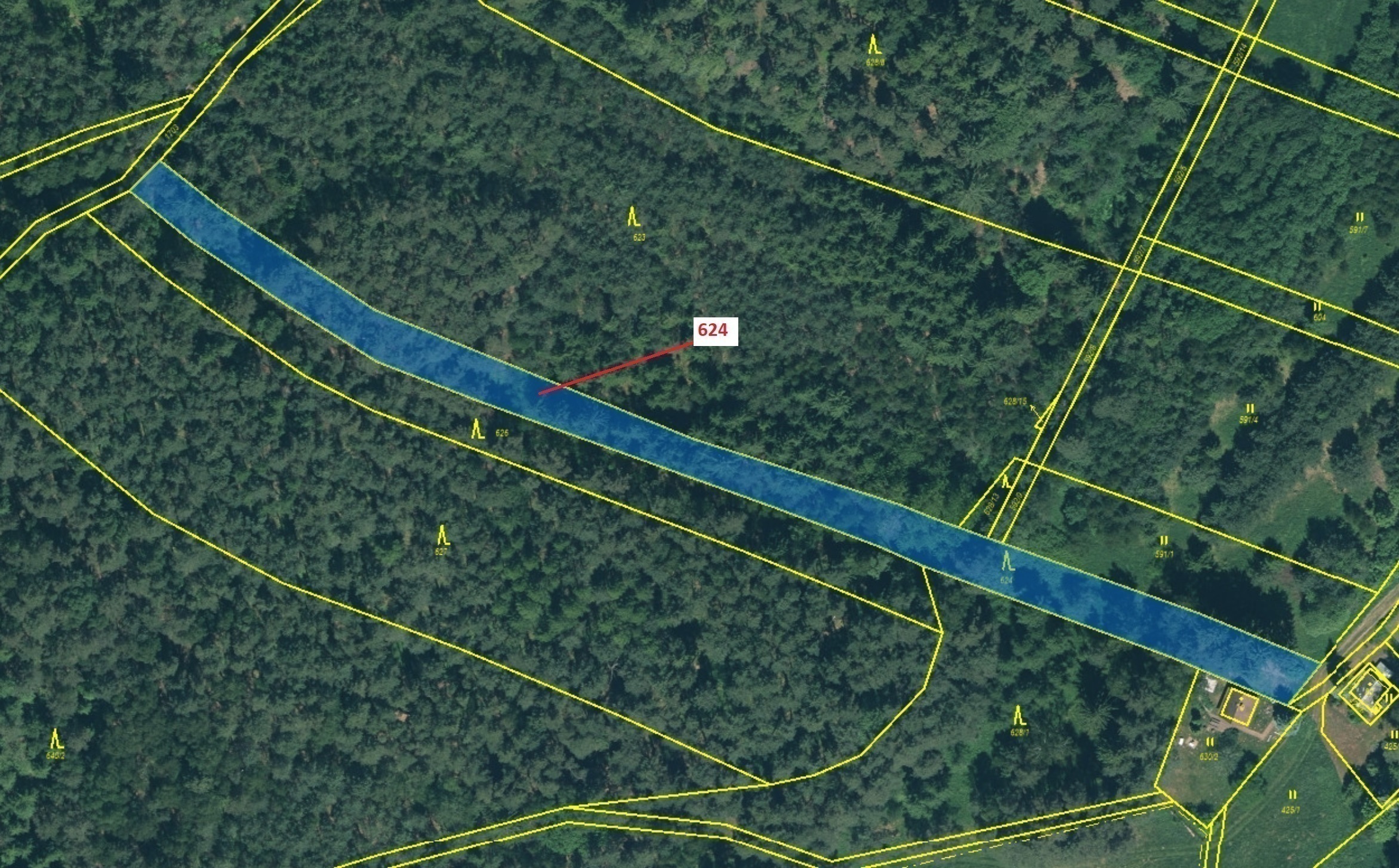 Lesní pozemek o výměře 2 895 m2, podíl 1/1, katastrální území Podbořánky, obec Jesenice, obec s rozš