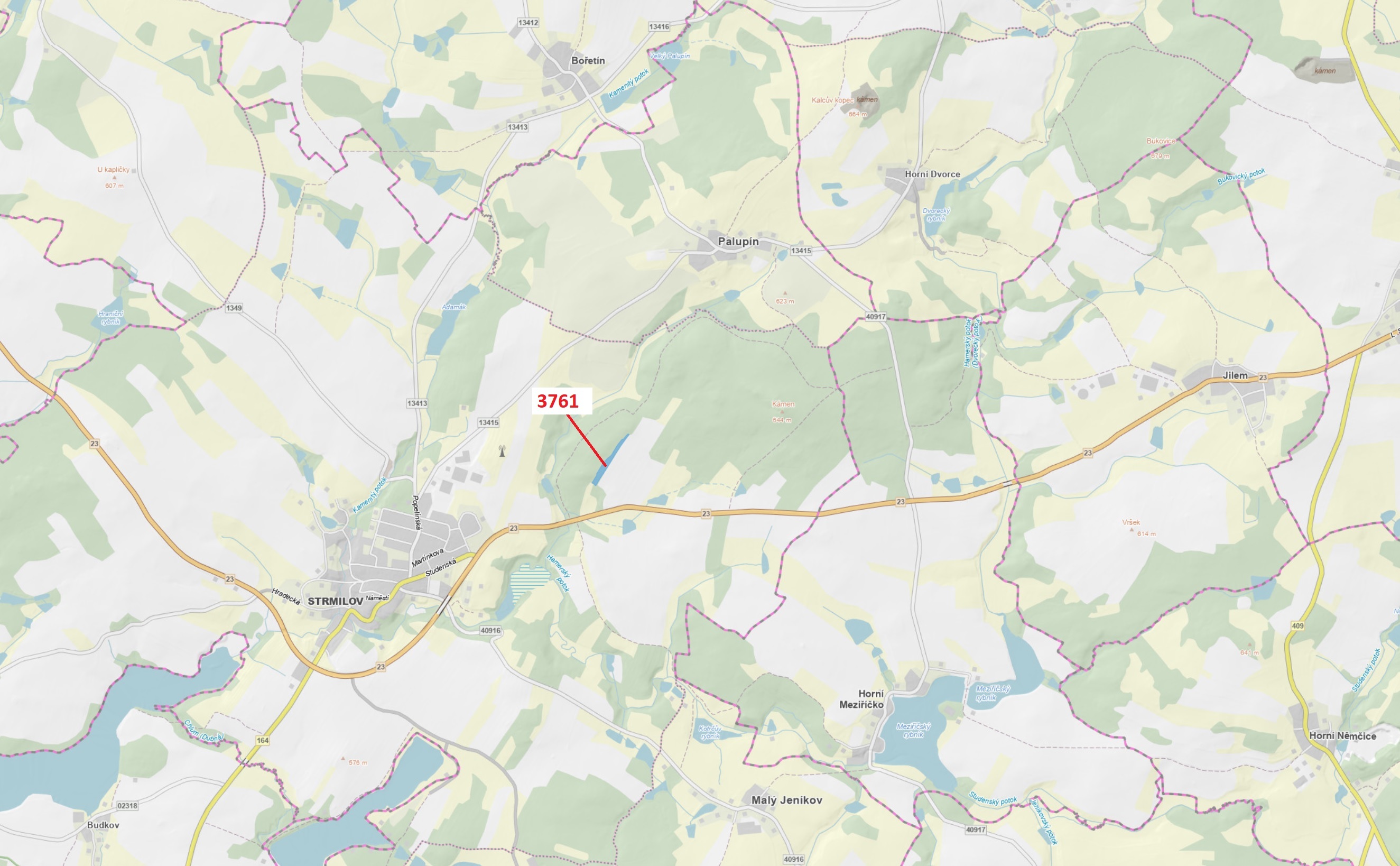 Lesní pozemek o výměře 9243 m2, podíl 1/1, katastrální území Strmilov, obec Strmilov, obec s rozšíře