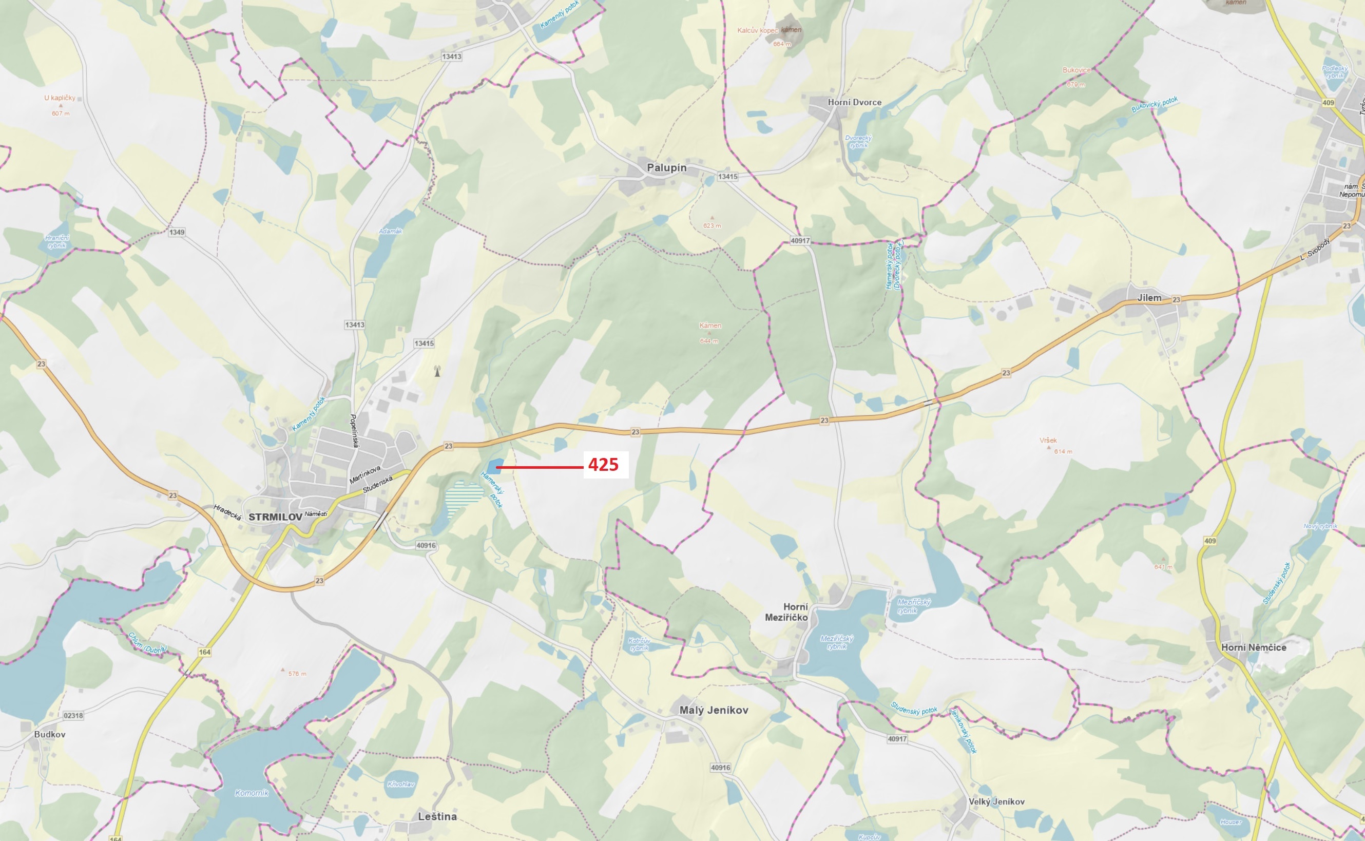 Lesní pozemek o výměře 7499 m2, podíl 1/1, katastrální území Strmilov, obec Strmilov, obec s rozšíře