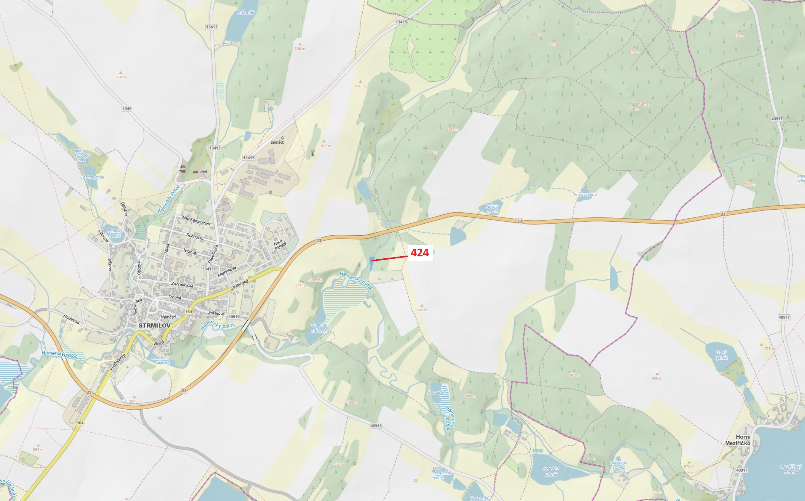 Lesní pozemek o výměře 967 m2, podíl 1/1, katastrální území Strmilov, obec Strmilov, obec s rozšířen