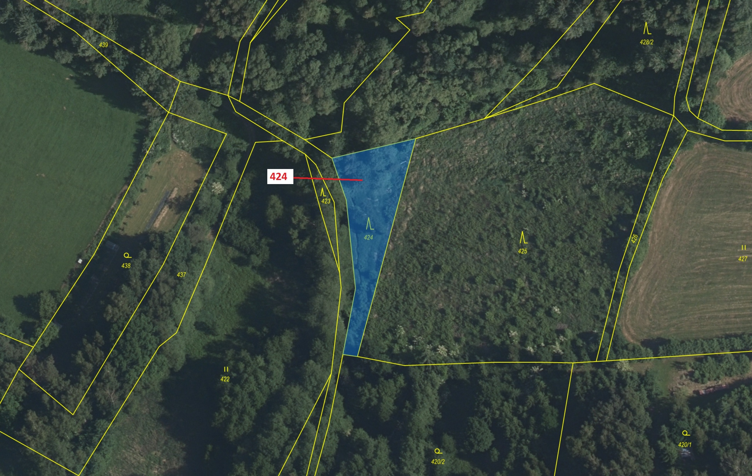 Lesní pozemek o výměře 967 m2, podíl 1/1, katastrální území Strmilov, obec Strmilov, obec s rozšířen