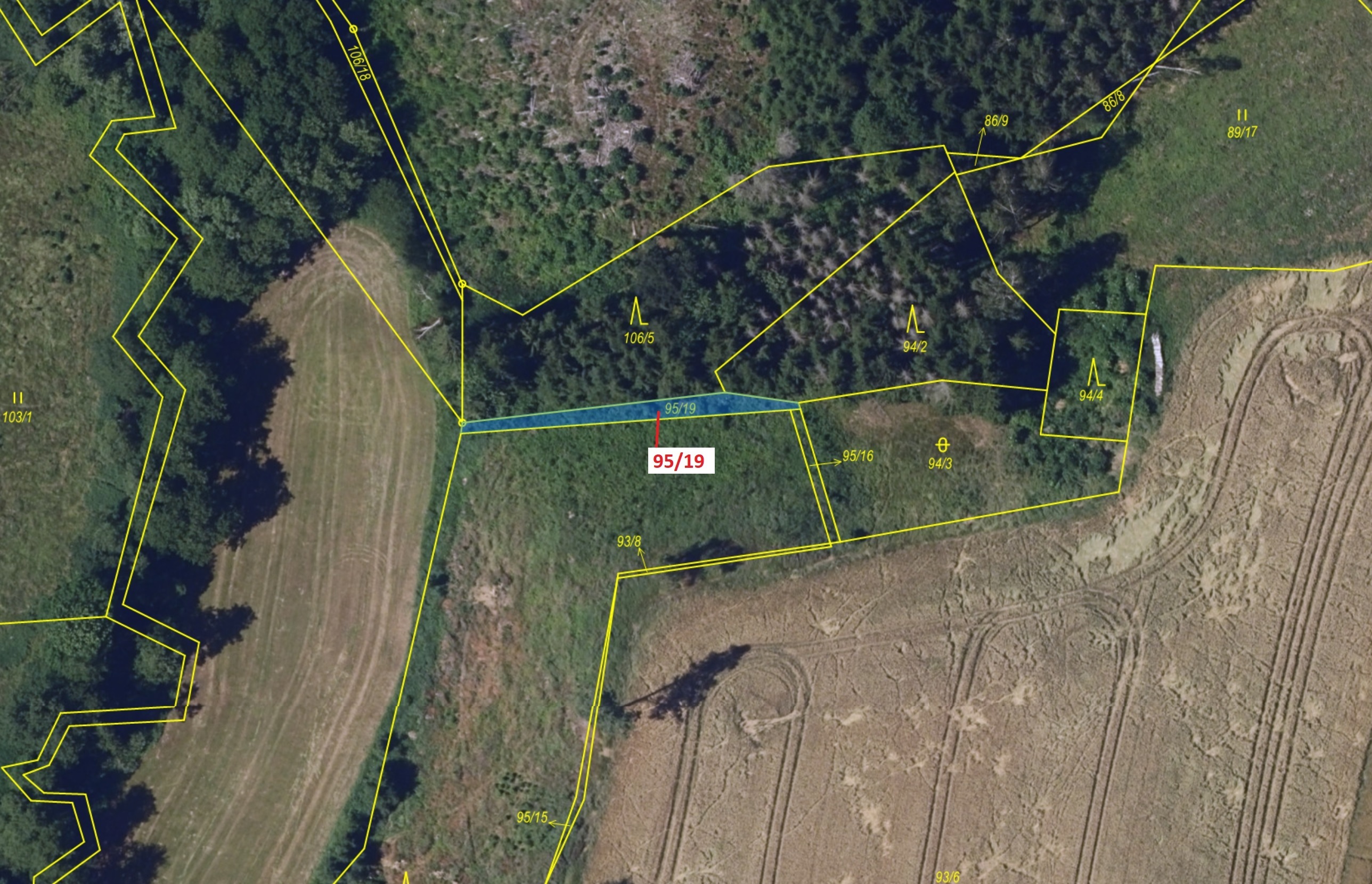 Lesní pozemek o výměře 121 m2, podíl 1/1, katastrální území Macourov, obec Žižkovo Pole, obec s rozš