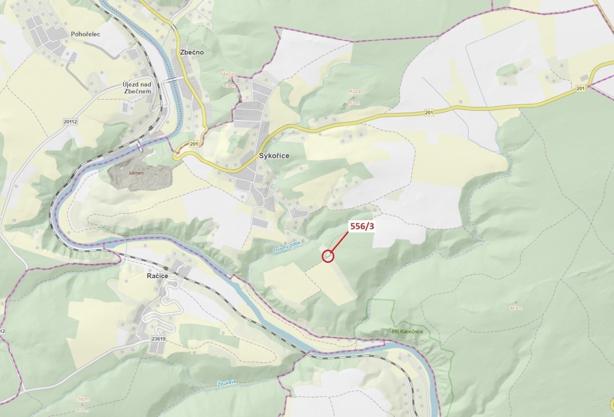 Lesní pozemek o výměře 326 m2, podíl 1/1, katastrální území Sýkořice, obec Sýkořice, obec s rozšířen