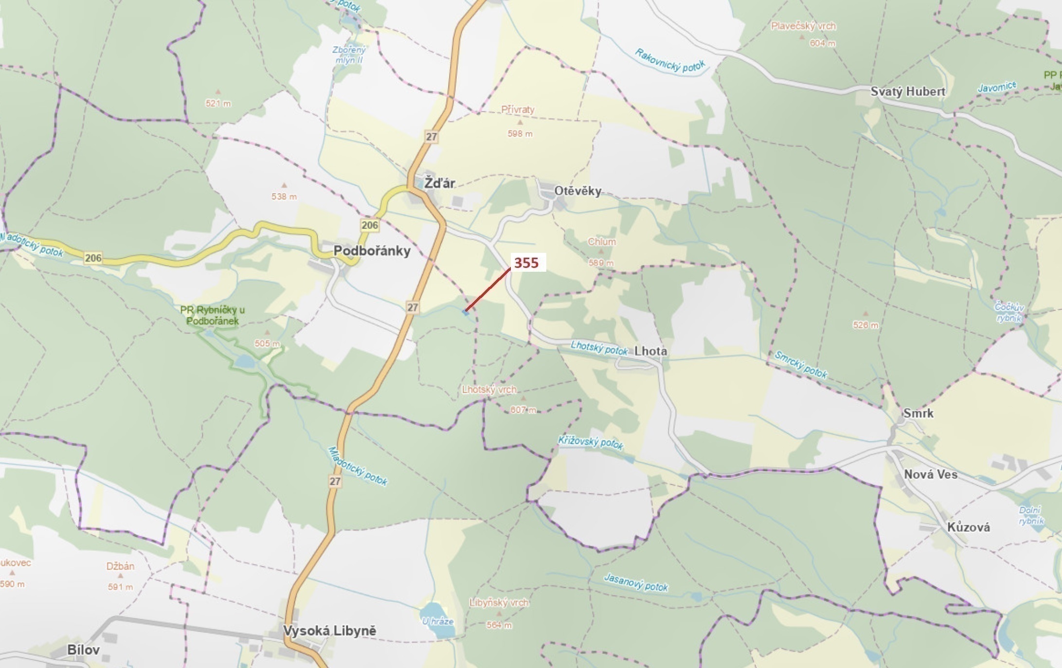 Lesní pozemek o výměře 1 924 m2, podíl 1/1, katastrální území Podbořánky, obec Jesenice, obec s rozš