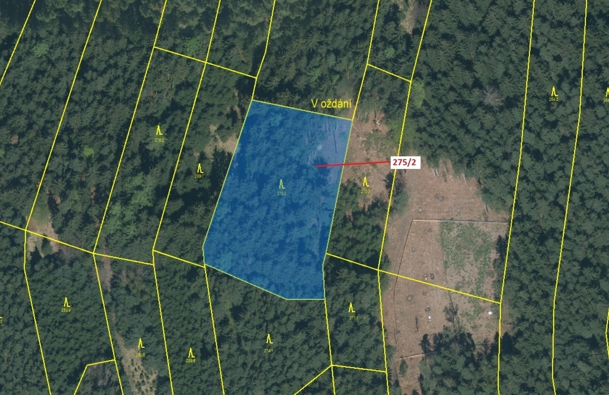 Lesní pozemek o výměře 4568 m2, podíl 1/1, katastrální území Tříklasovice, obec Psárov, obec s rozší